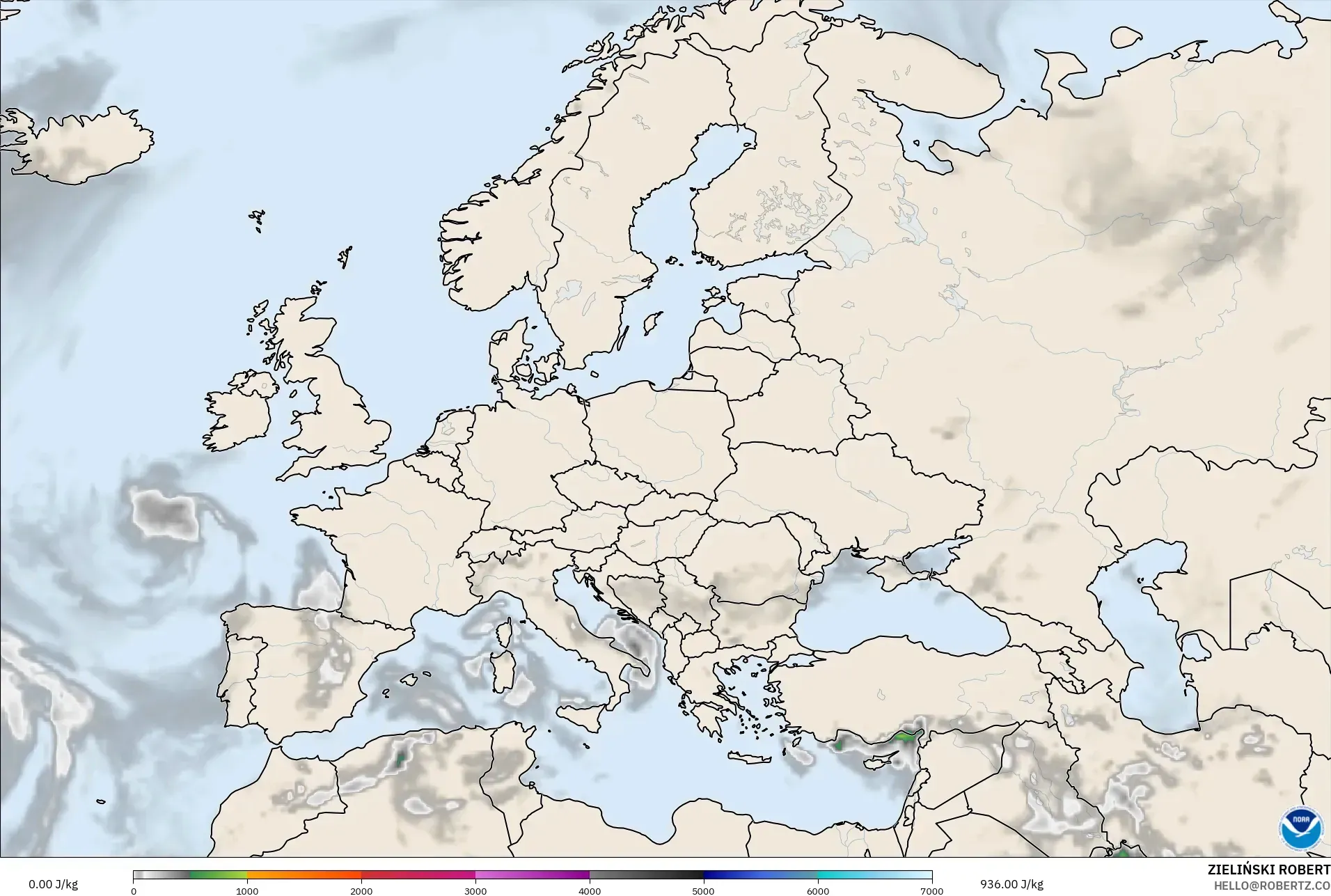 GFS modelo - Europa, CAPE