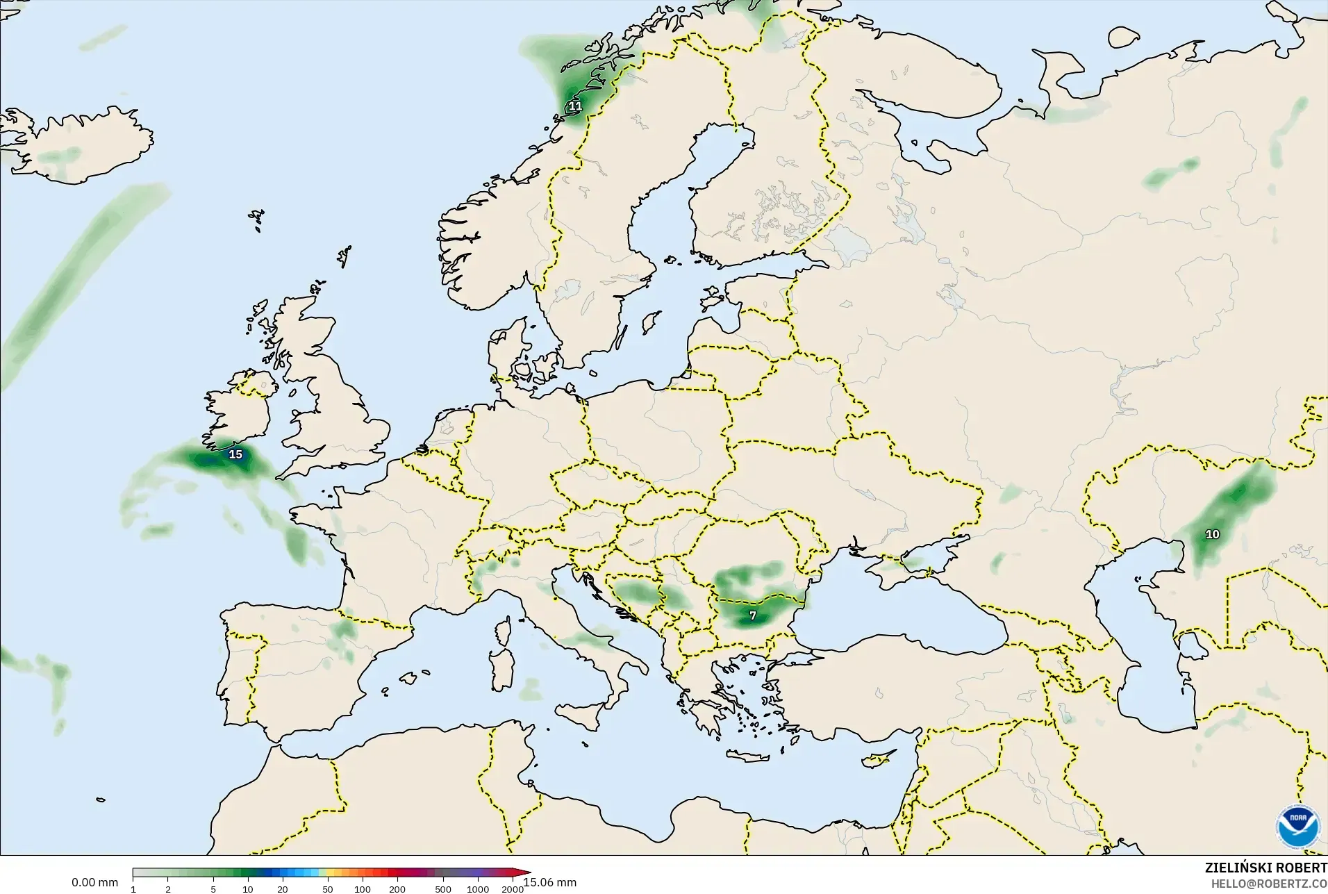 GFS modelo - Europa, Acúmulo de precipitação