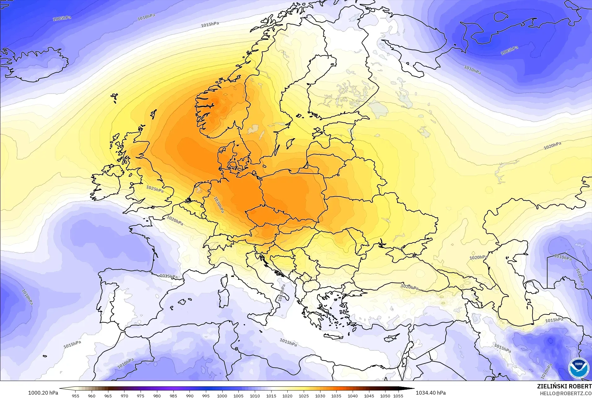 GFS modelo - Europa, Pressão