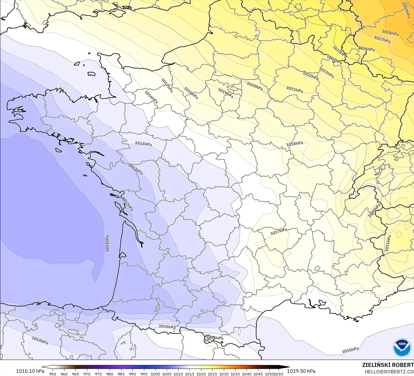 GFS modelo - França, Pressão