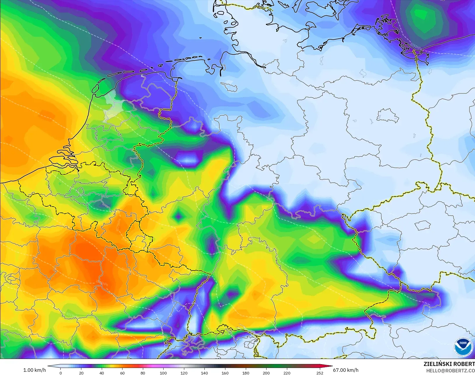 GFS modelo - Alemanha, Rajadas de Vento Máximas