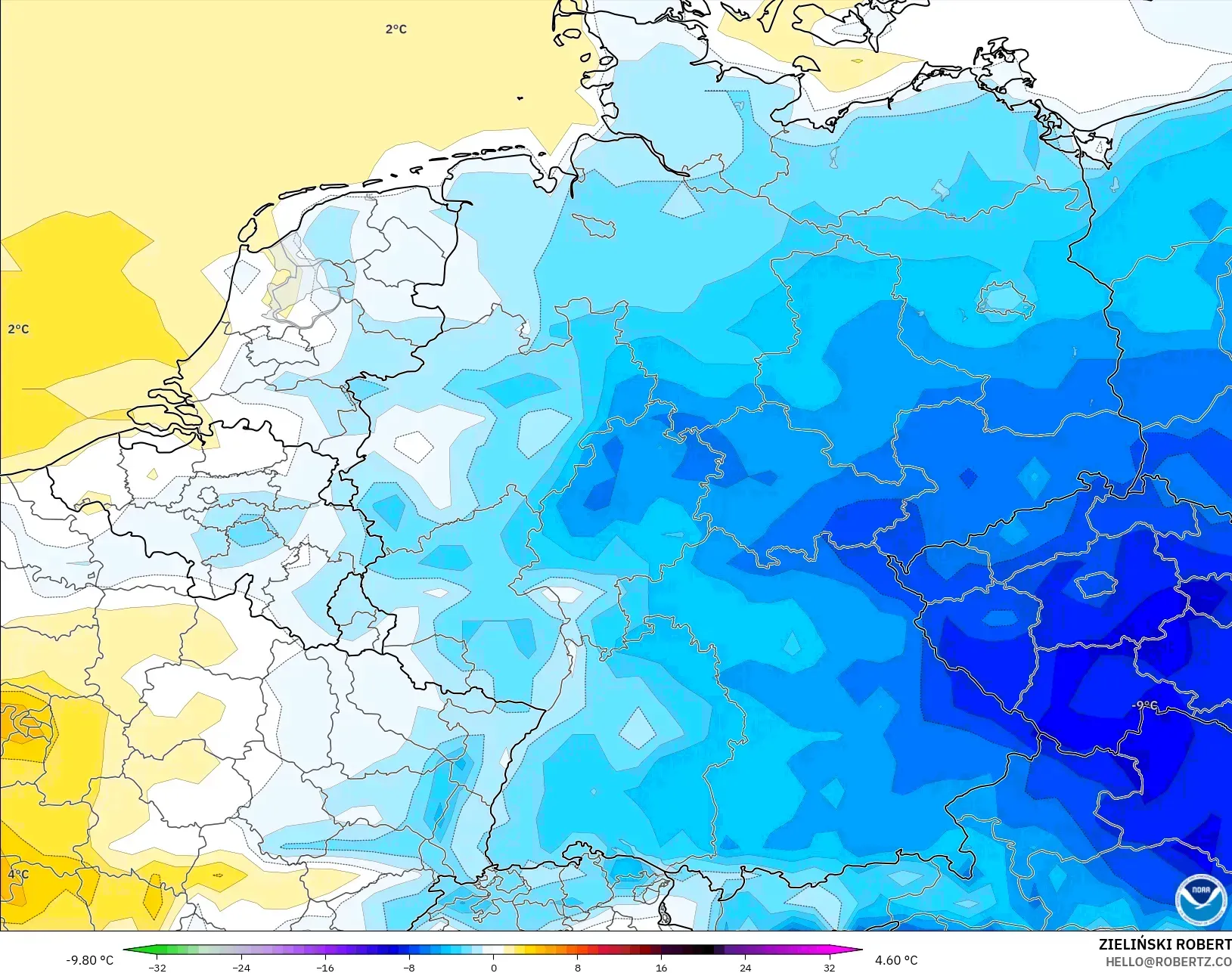 GFS modelo - Alemanha, Anomalia de temperatura a 2 m