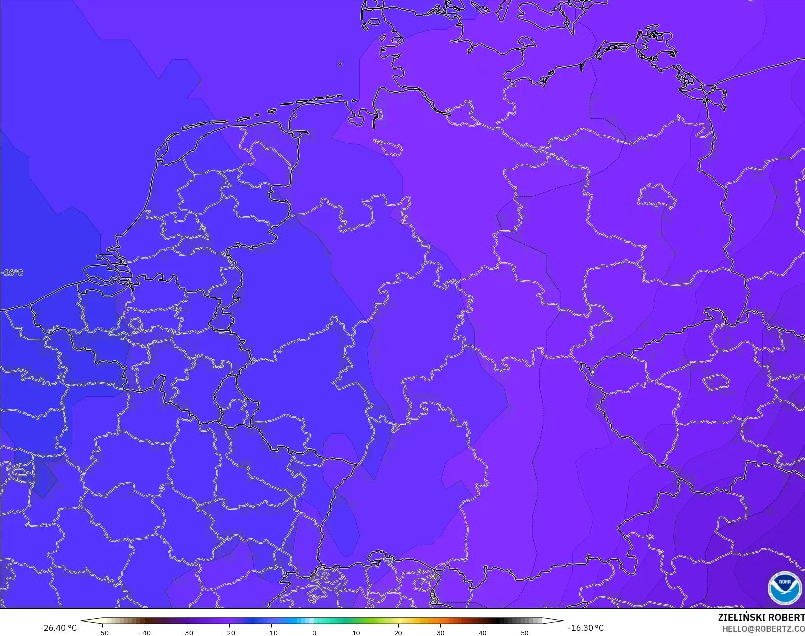 GFS modelo - Alemanha, Temperatura a 500 hPa