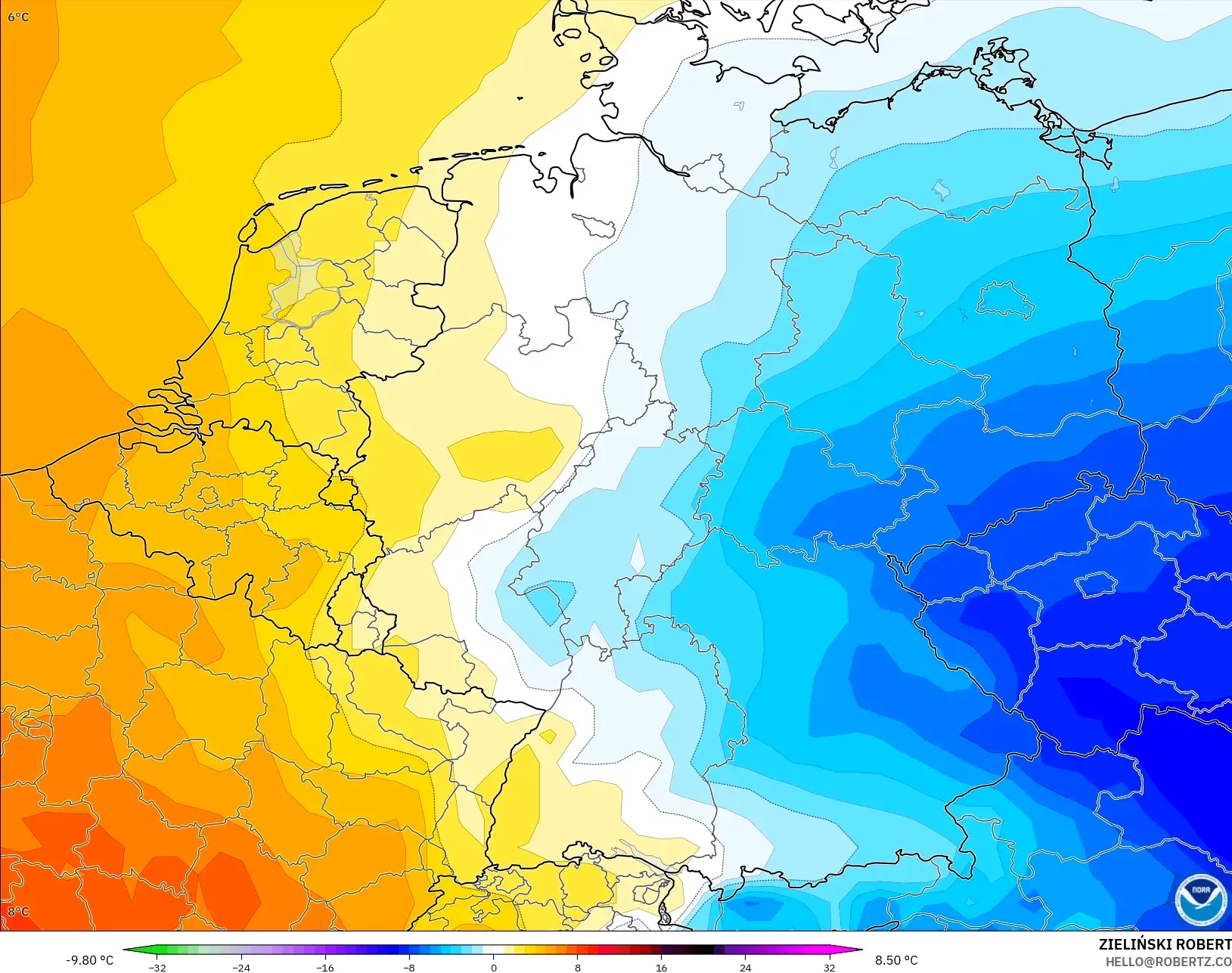 GFS modelo - Alemanha, Anomalia de temperatura a 850 hPa