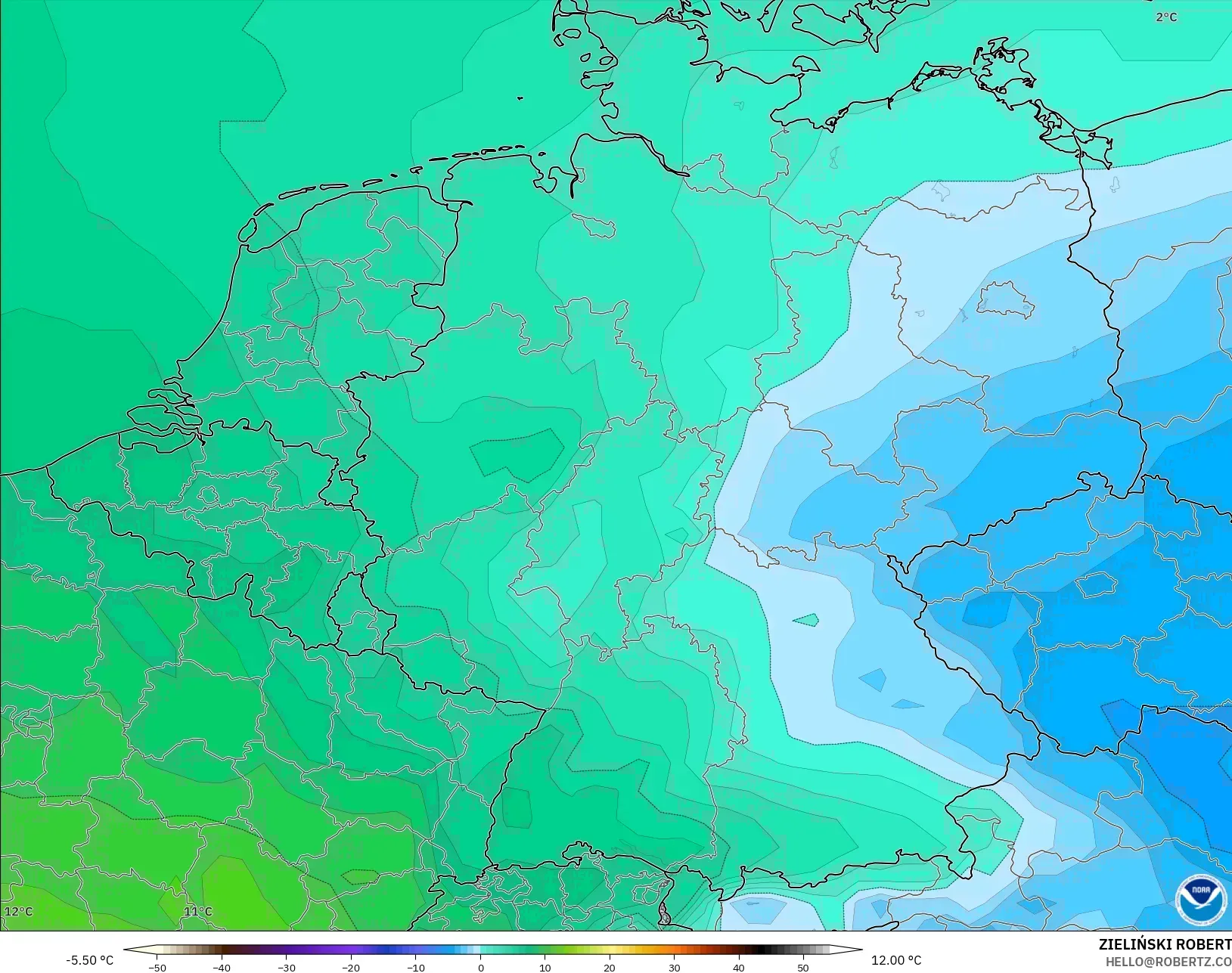 GFS modelo - Alemanha, Temperatura a 850 hPa