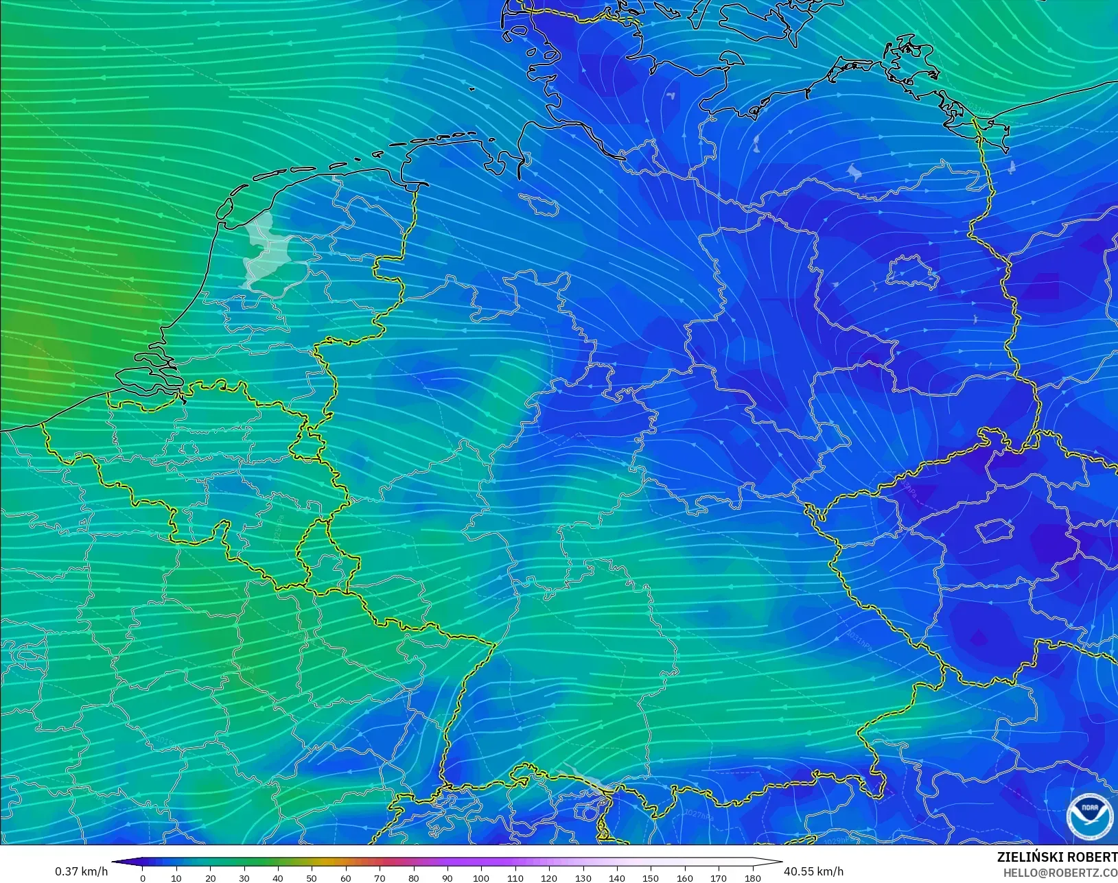 GFS modelo - Alemanha, Vento a 10 m