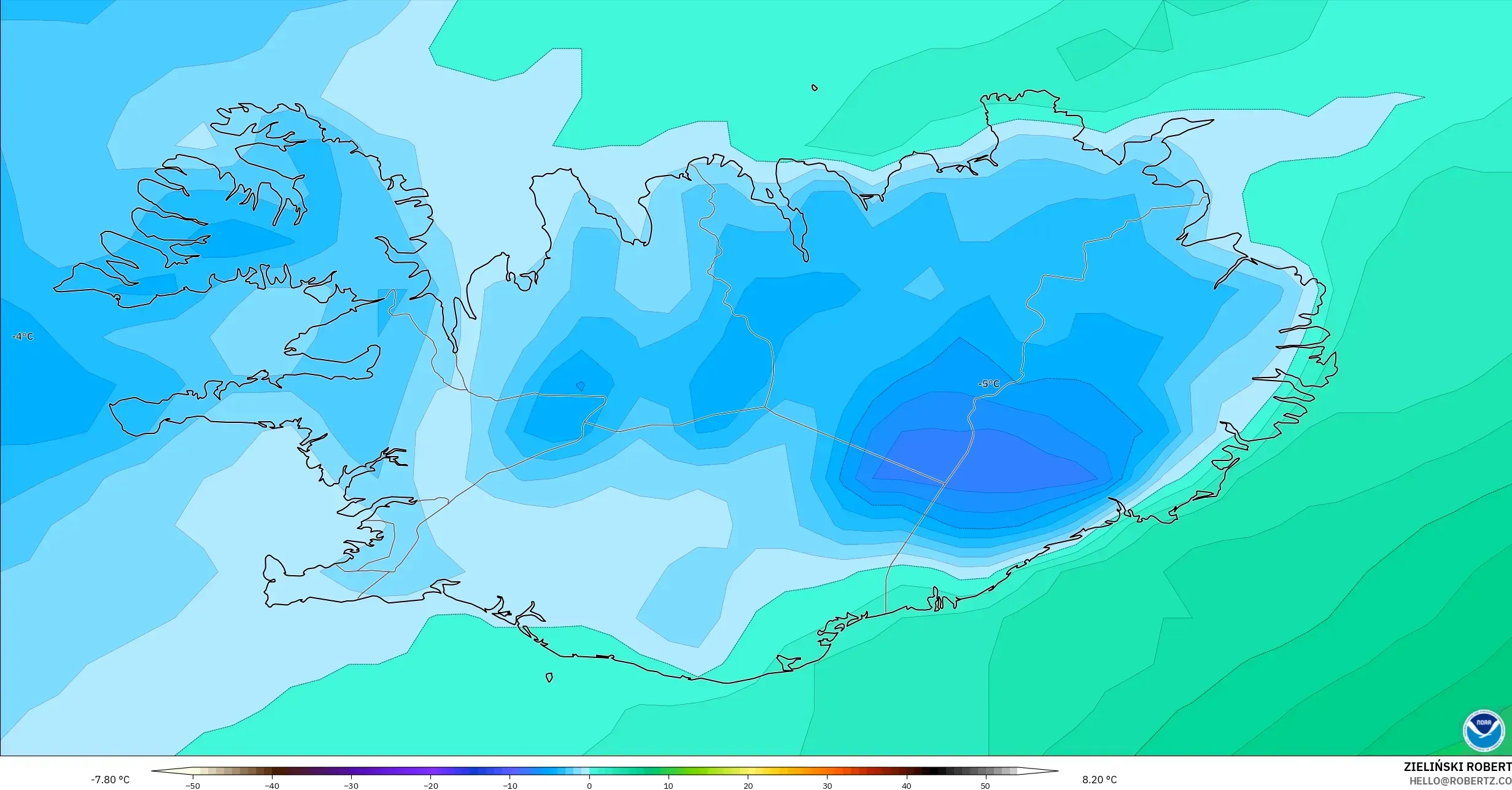 GFS modelo - Islândia, Ponto de orvalho a 2 m