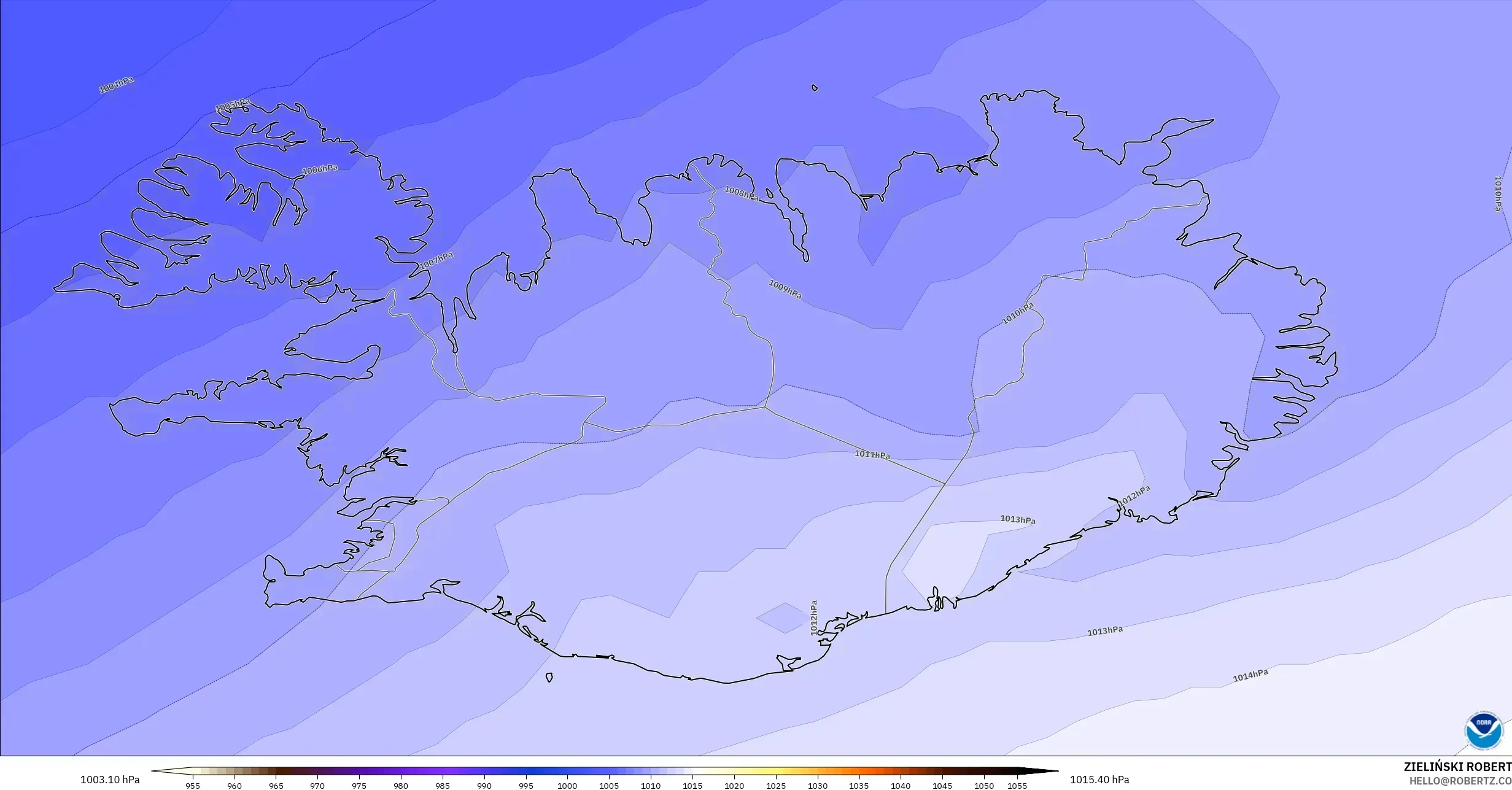 GFS modelo - Islândia, Pressão