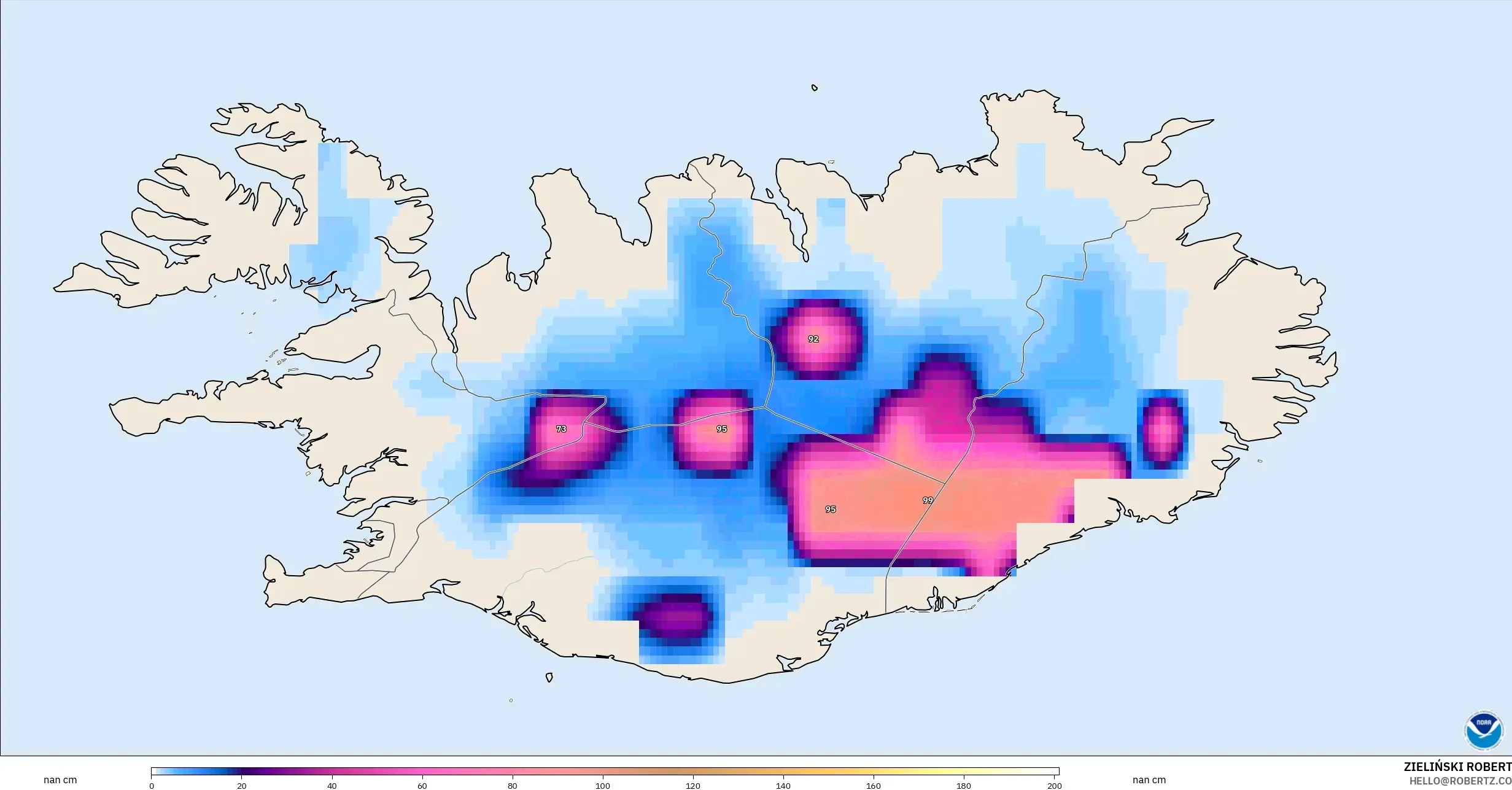 GFS modelo - Islândia, Profundidade da neve