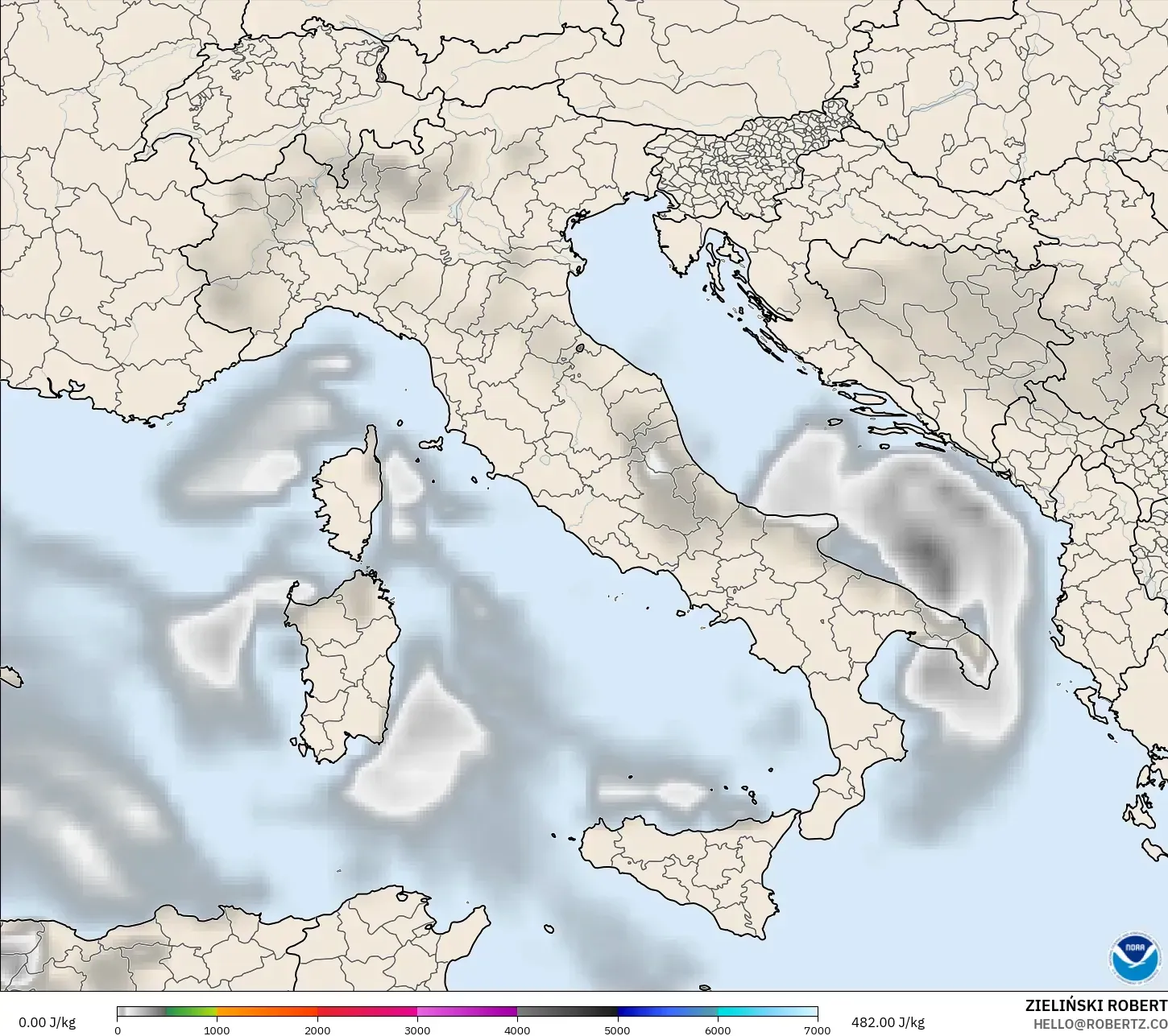 GFS modelo - Itália, CAPE