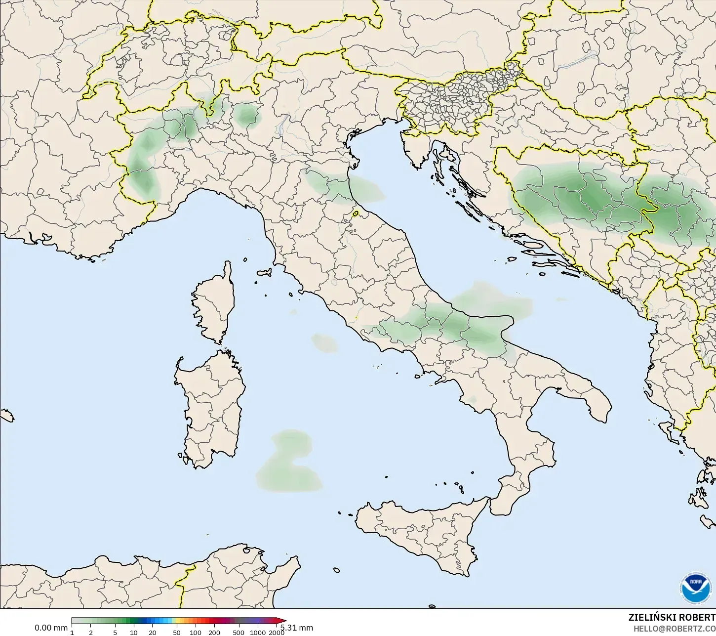 GFS modelo - Itália, Acúmulo de precipitação