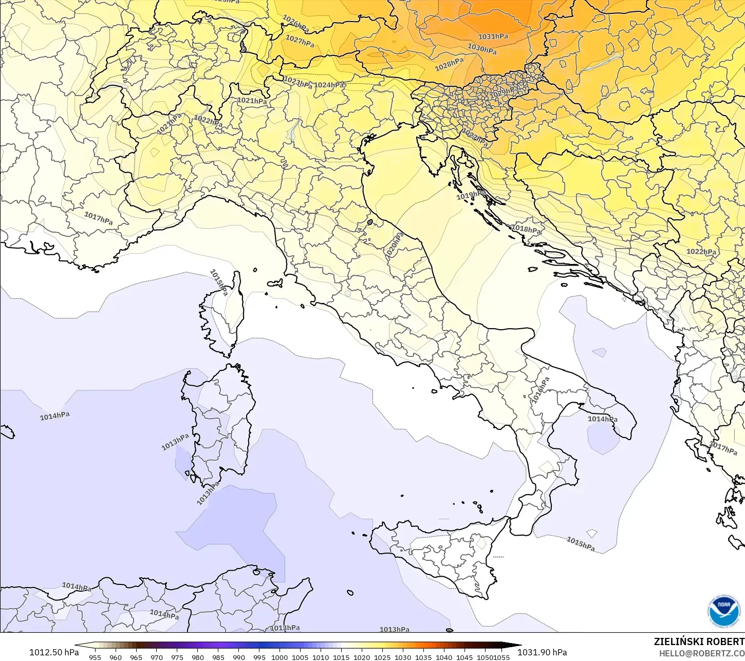 GFS modelo - Itália, Pressão