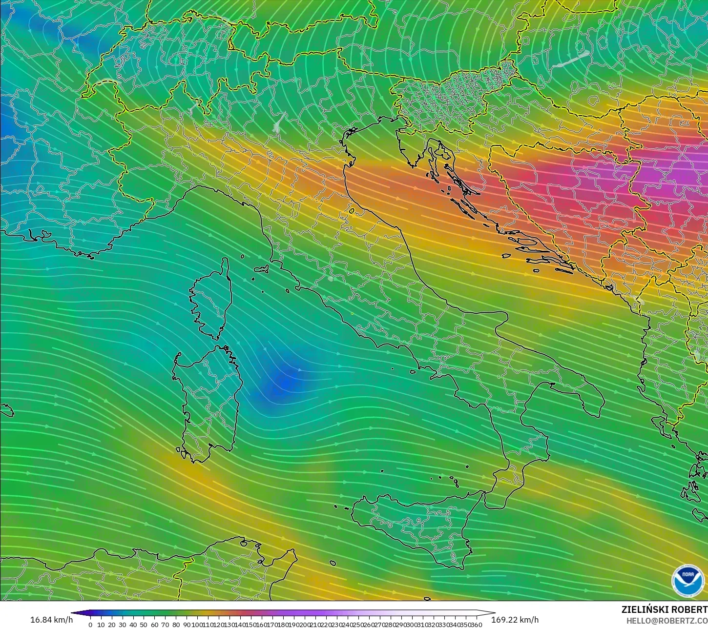 GFS modelo - Itália, Vento a 300 hPa (corrente em jato)