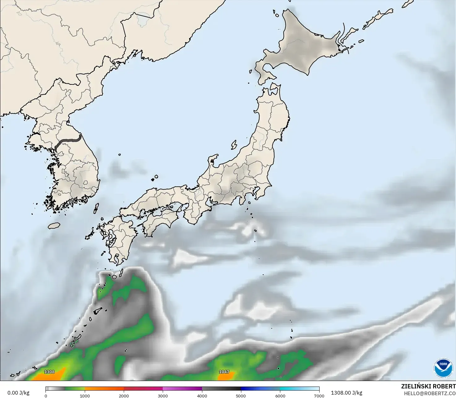 GFS modelo - Japão, CAPE