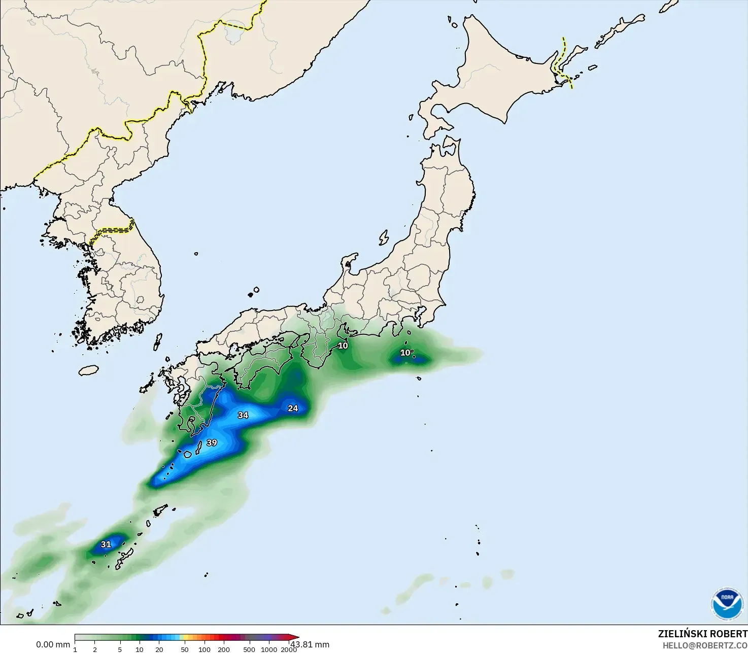 GFS modelo - Japão, Acúmulo de precipitação
