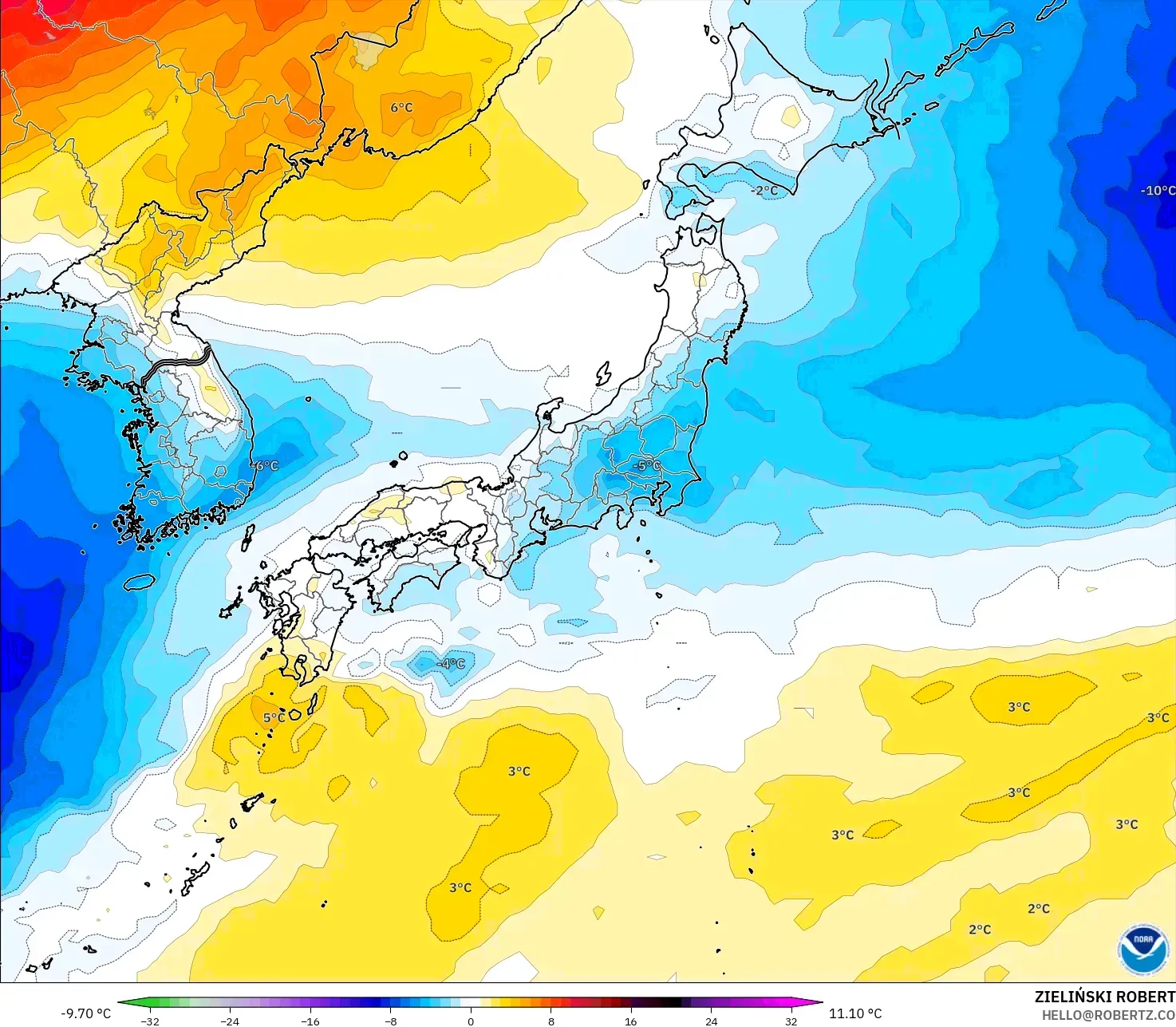 GFS modelo - Japão, Anomalia de temperatura a 850 hPa