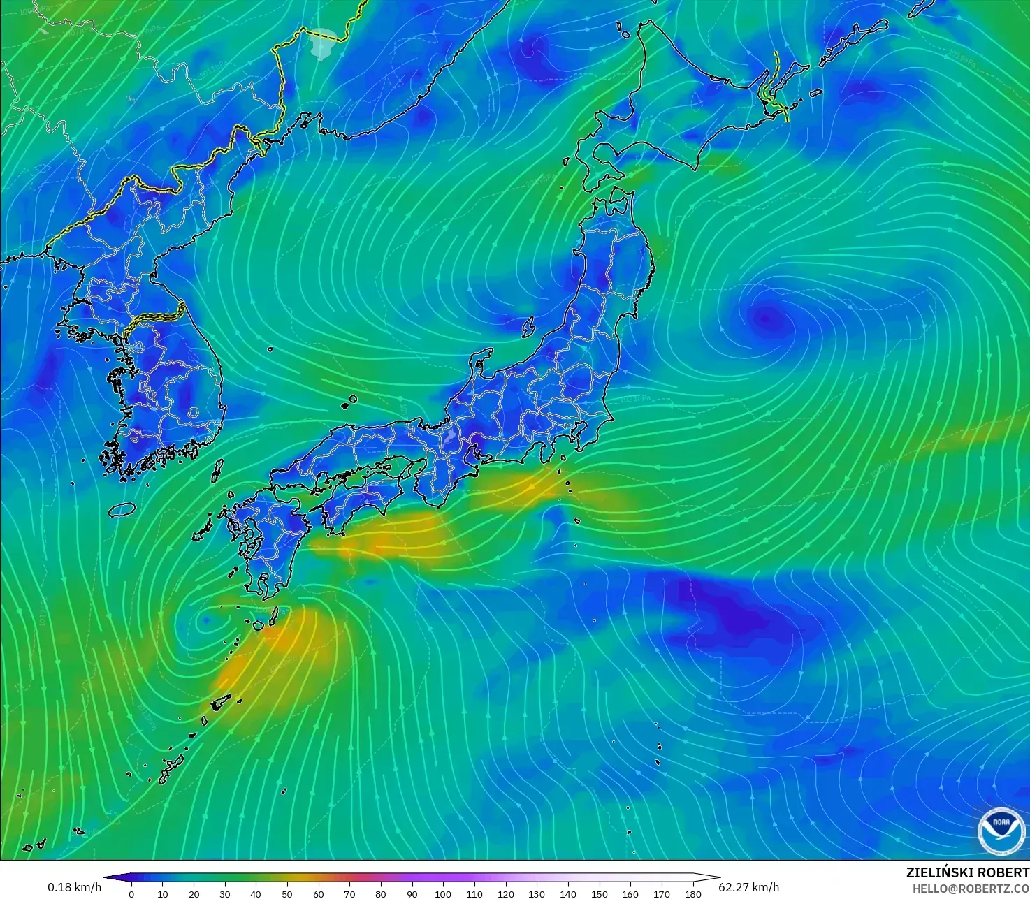 GFS modelo - Japão, Vento a 10 m