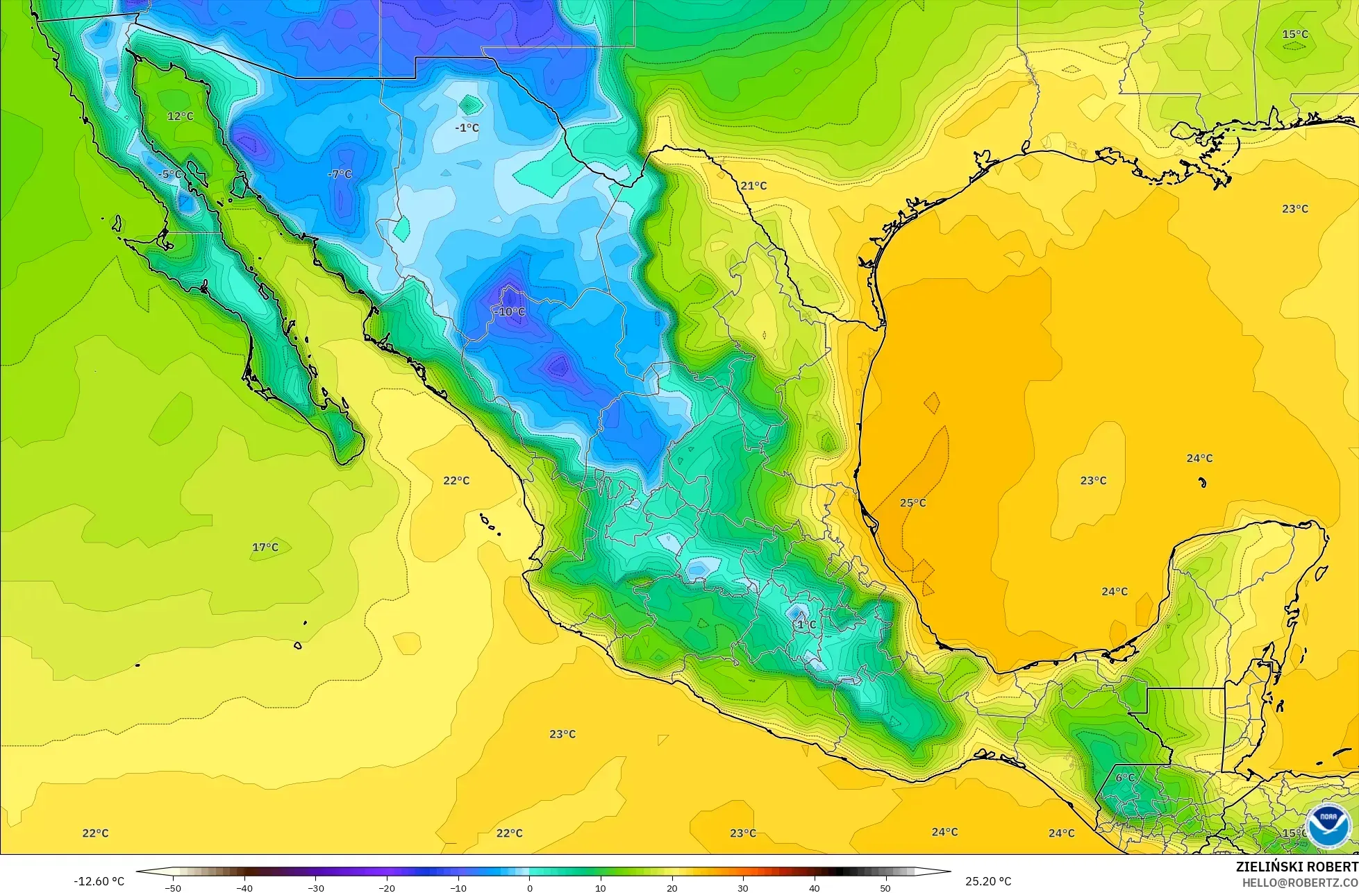 GFS modelo - México, Ponto de orvalho a 2 m