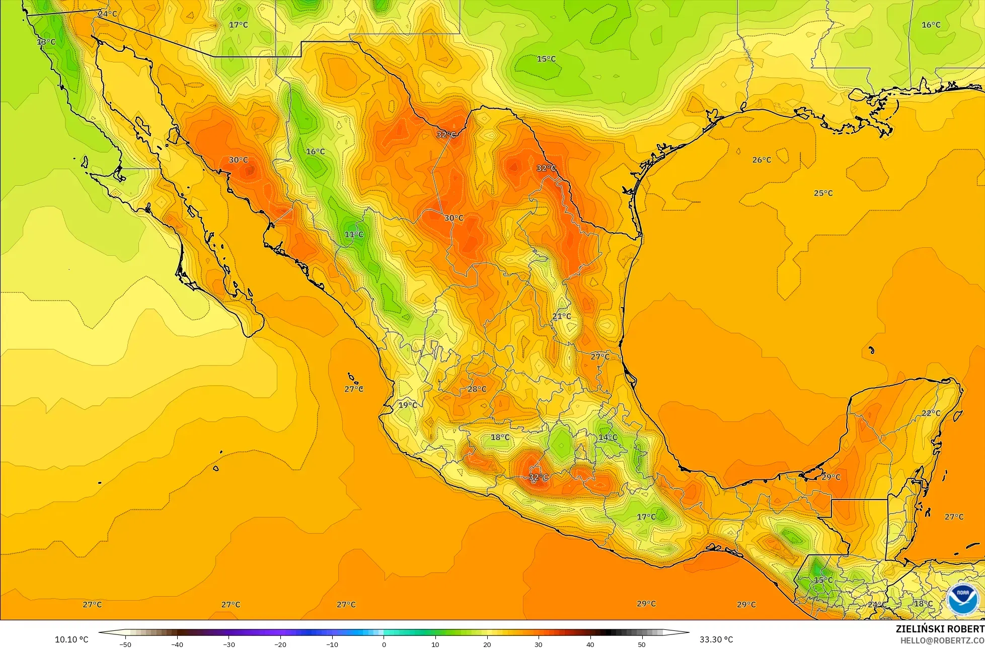 GFS modelo - México, Temperatura a 2 m