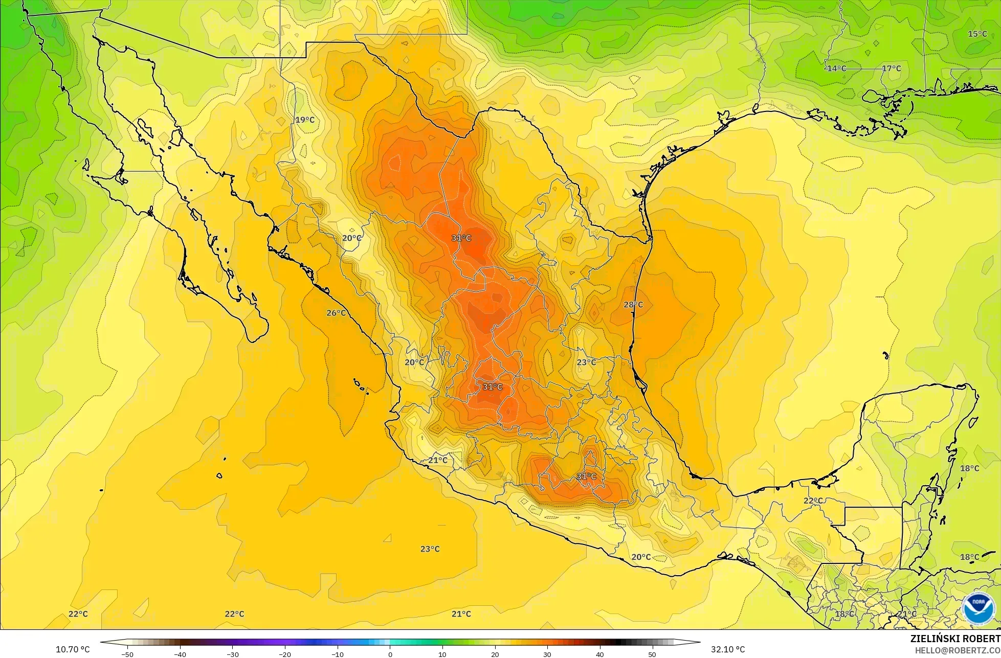 GFS modelo - México, Temperatura a 850 hPa