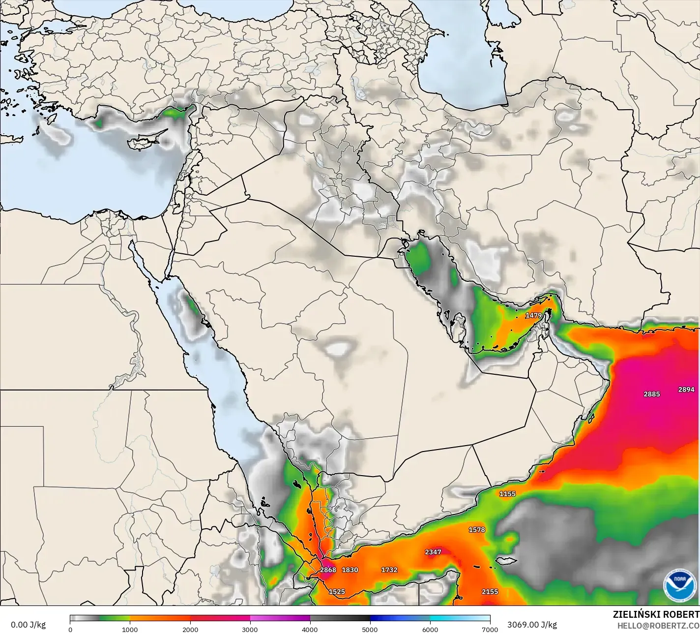 GFS modelo - Oriente Médio, CAPE