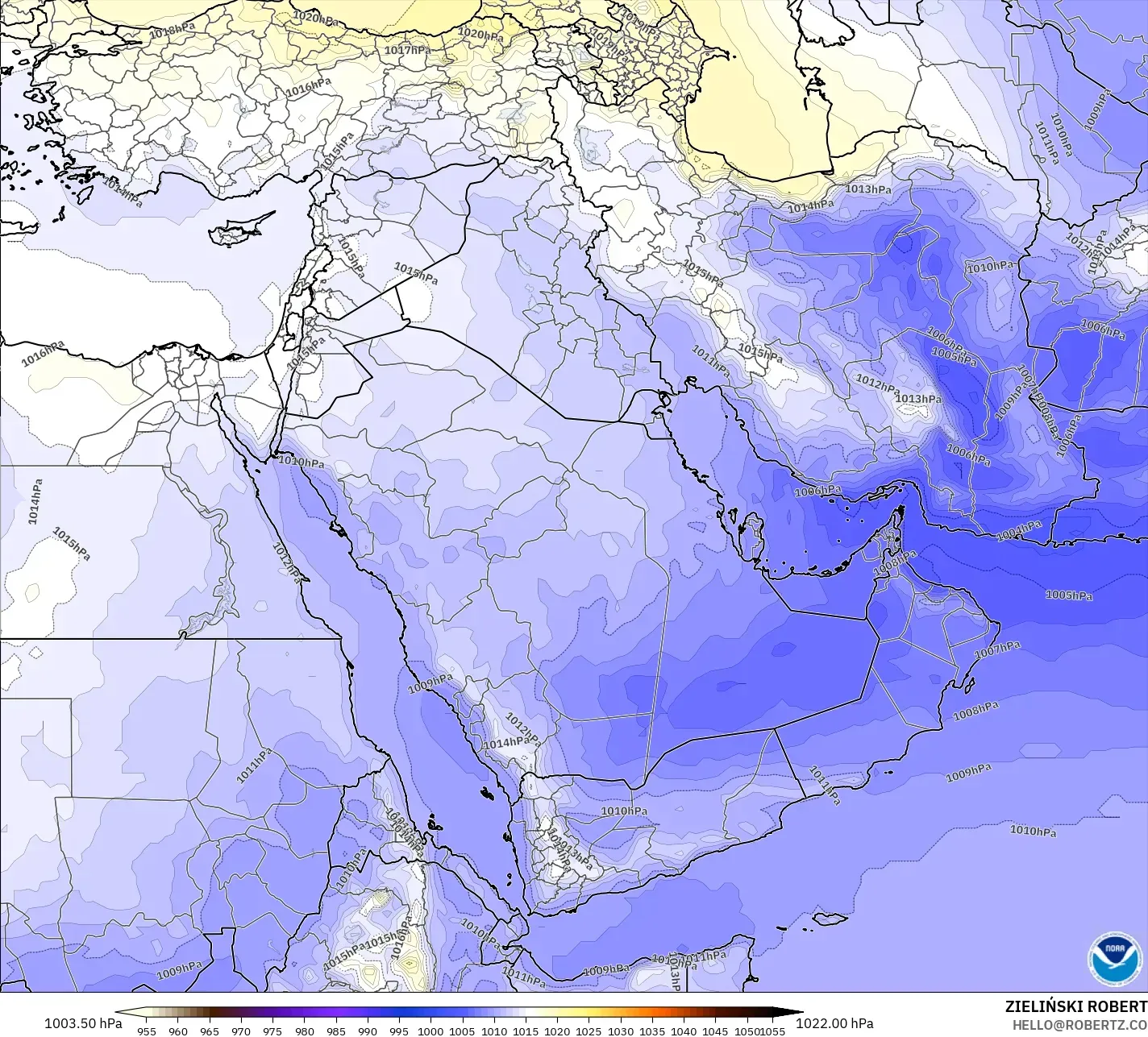 GFS modelo - Oriente Médio, Pressão
