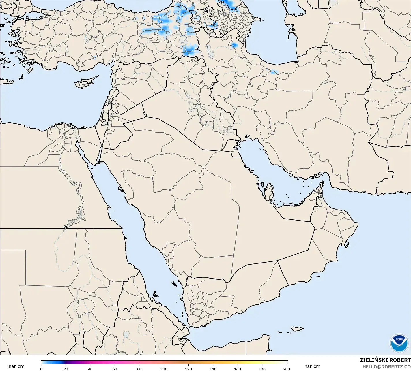 GFS modelo - Oriente Médio, Profundidade da neve