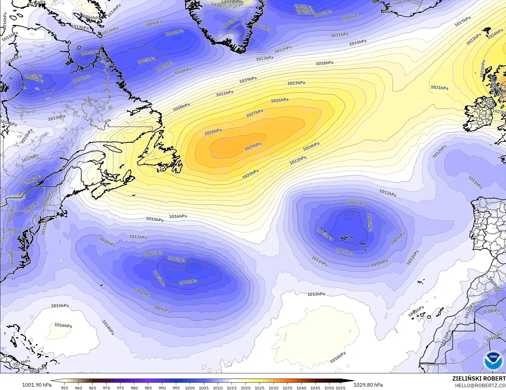 GFS modelo - Atlântico Norte, Pressão