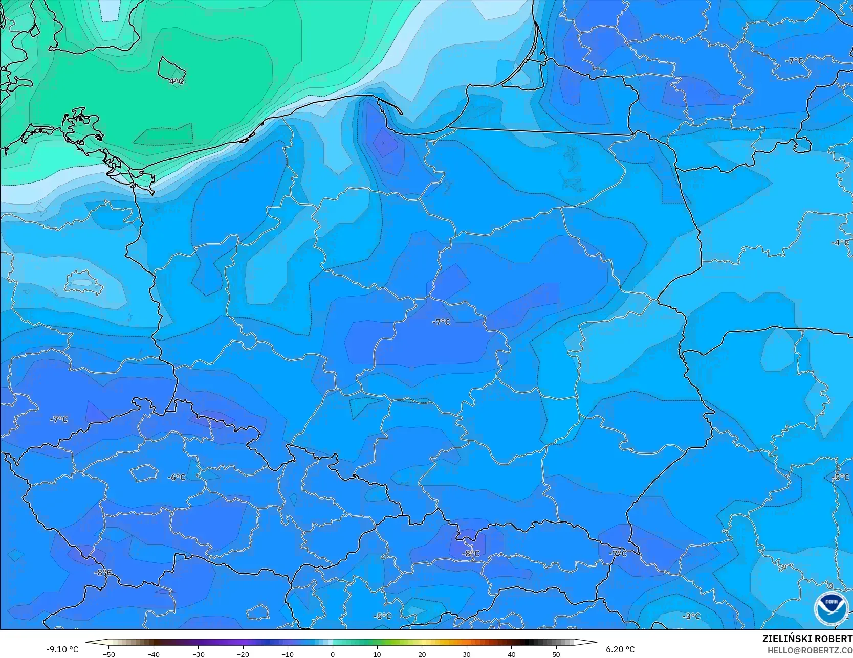 GFS modelo - Polônia, Ponto de orvalho a 2 m