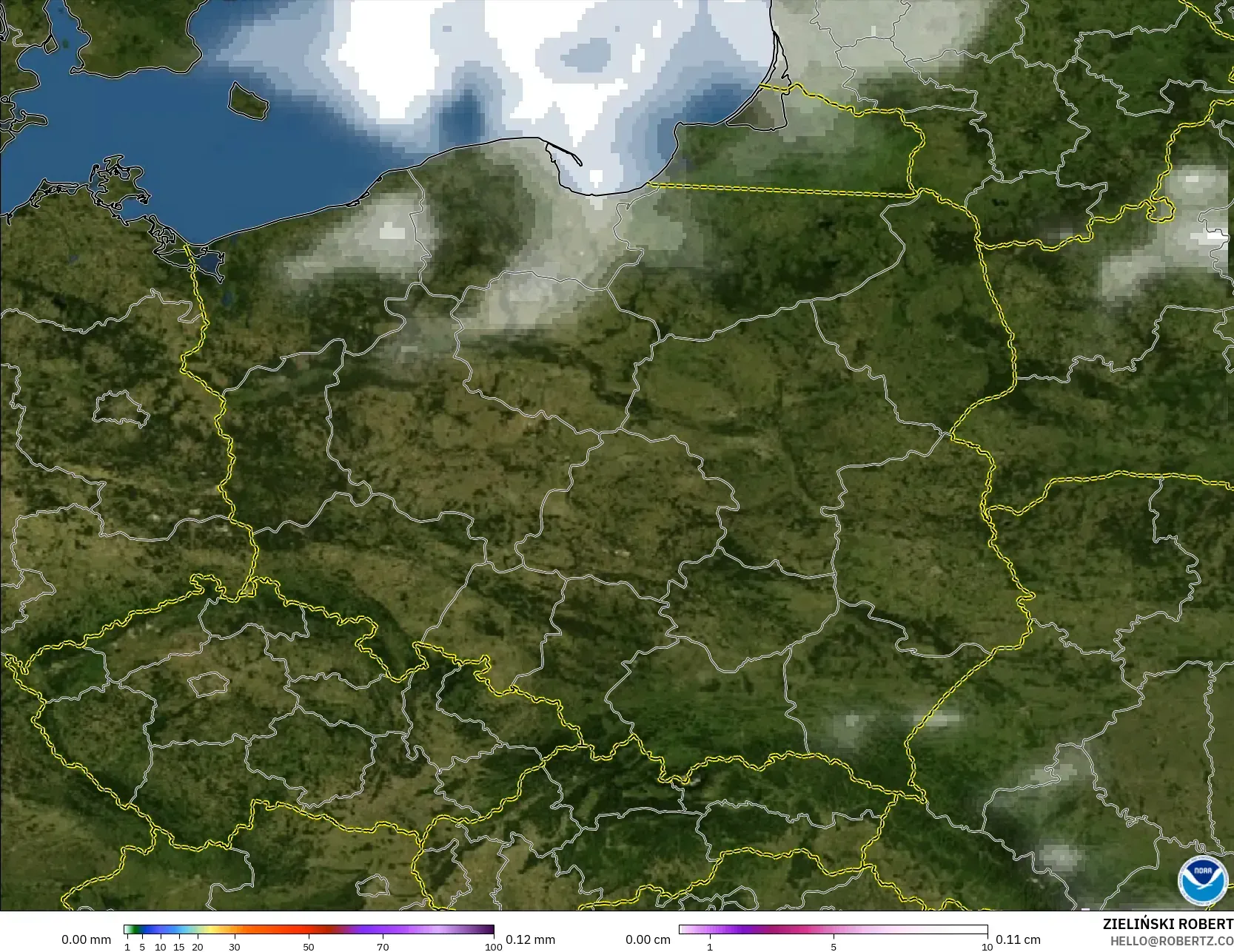 GFS modelo - Polônia, Precipitação, nuvens e pressão
