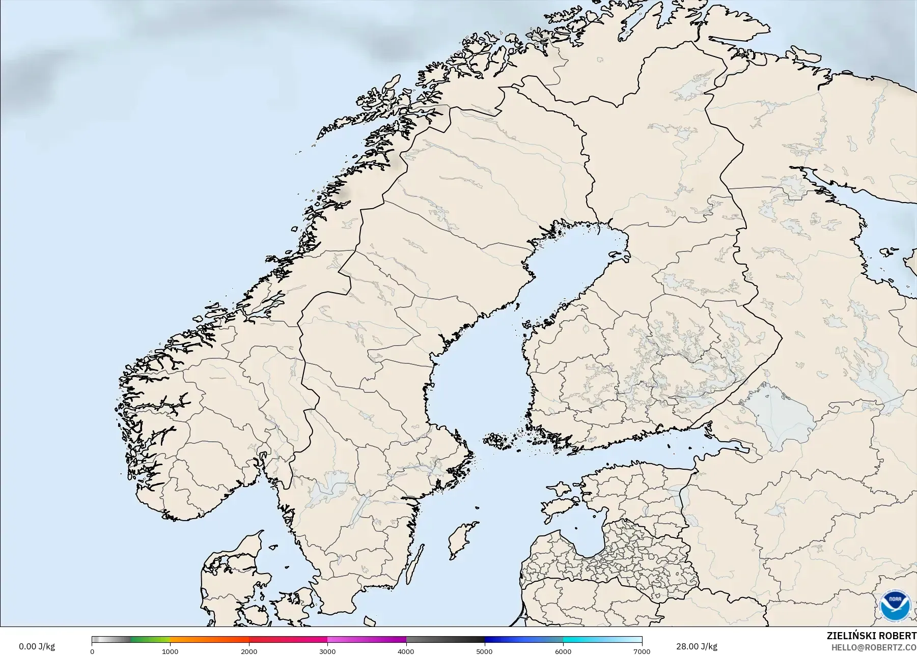 GFS modelo - Escandinávia, CAPE