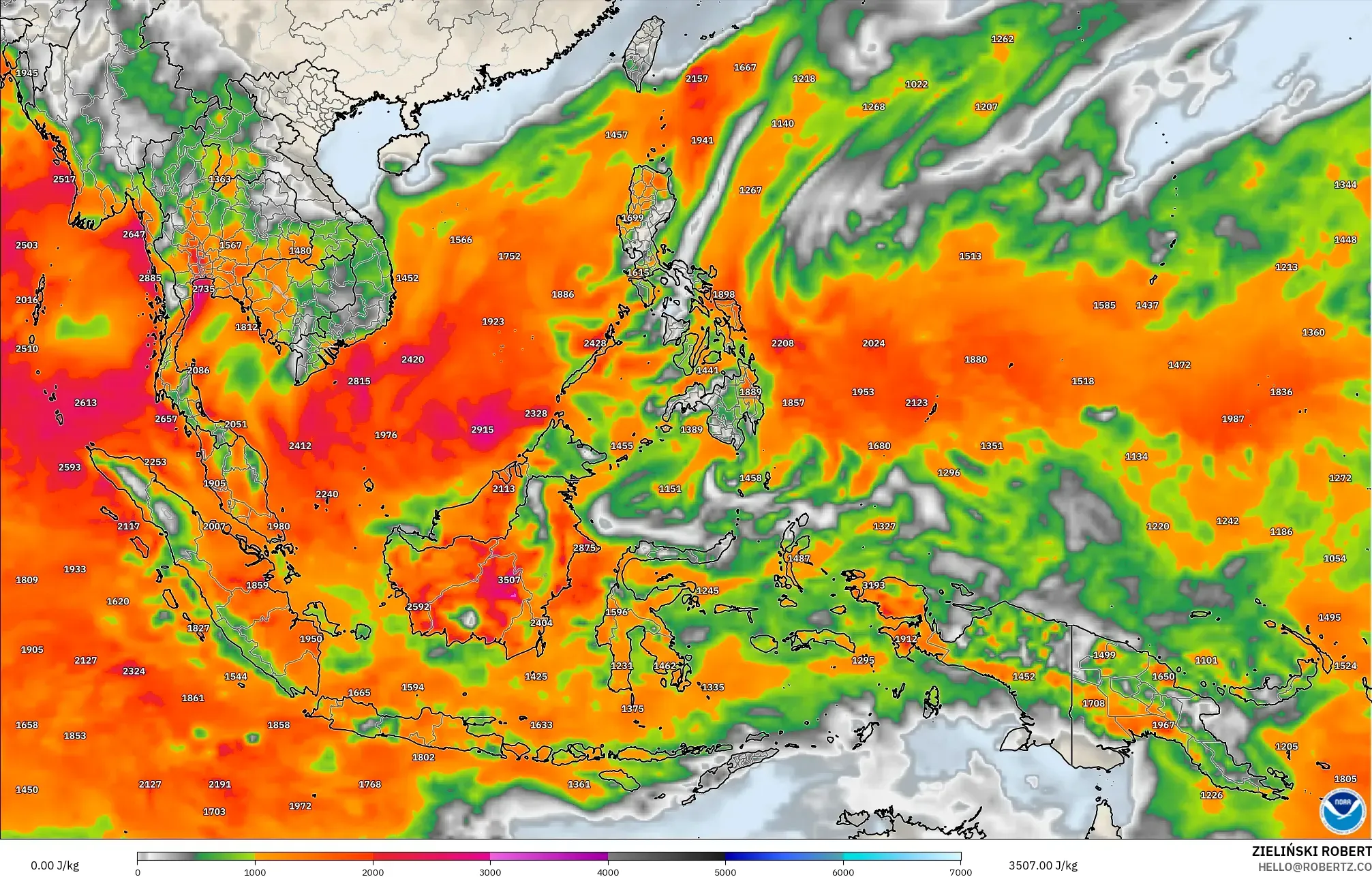 GFS modelo - Sudeste Asiático, CAPE