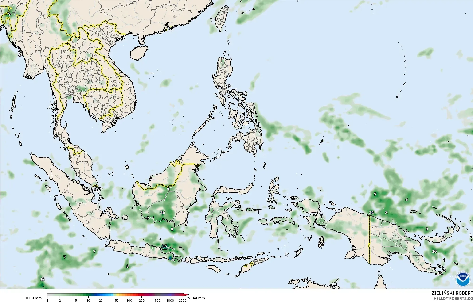 GFS modelo - Sudeste Asiático, Acúmulo de precipitação