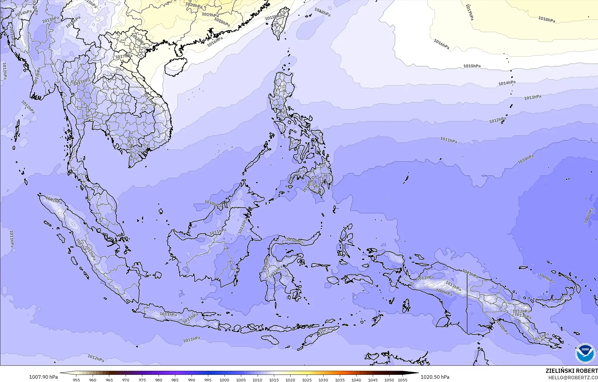 GFS modelo - Sudeste Asiático, Pressão