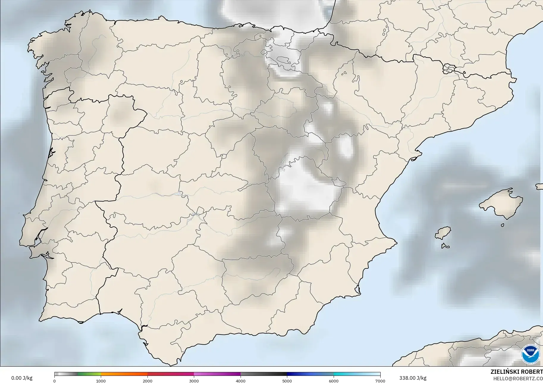 GFS modelo - Espanha, CAPE