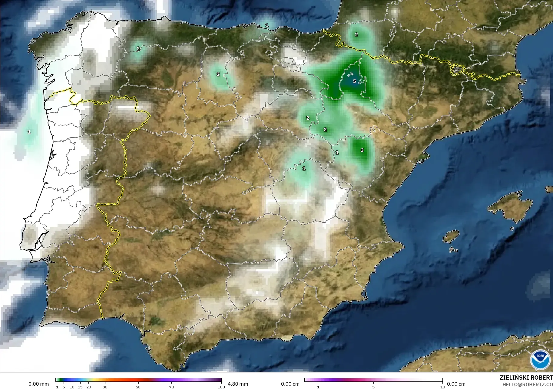 GFS modelo - Espanha, Precipitação, nuvens e pressão