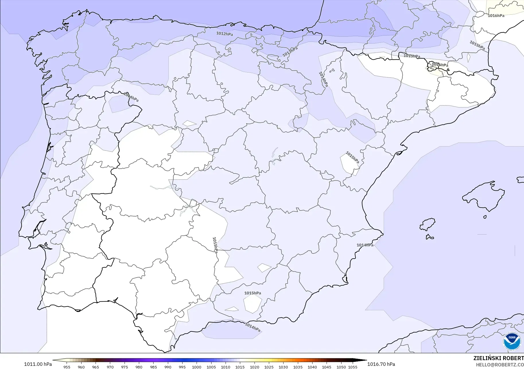 GFS modelo - Espanha, Pressão