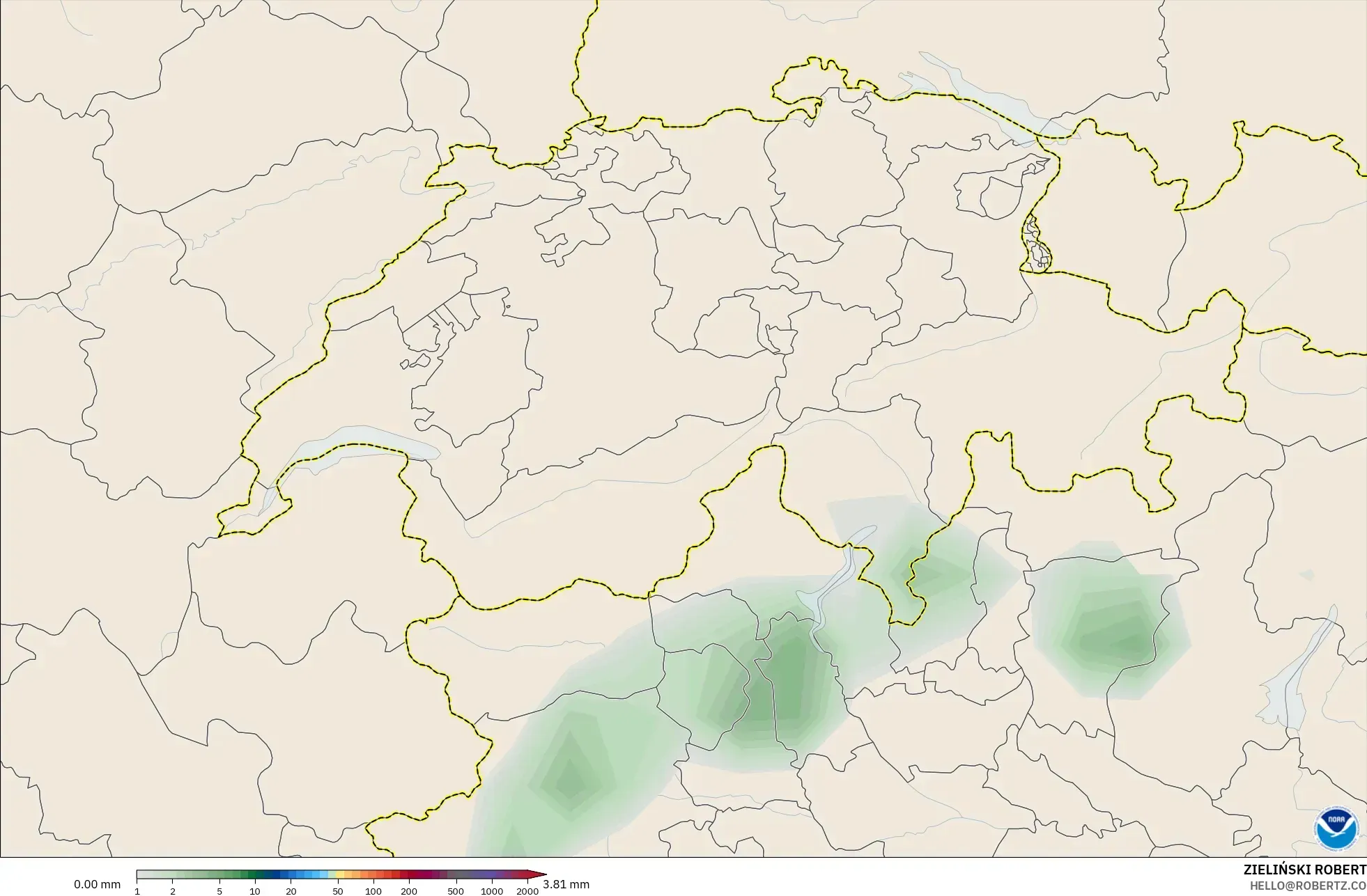 GFS modelo - Suíça, Acúmulo de precipitação