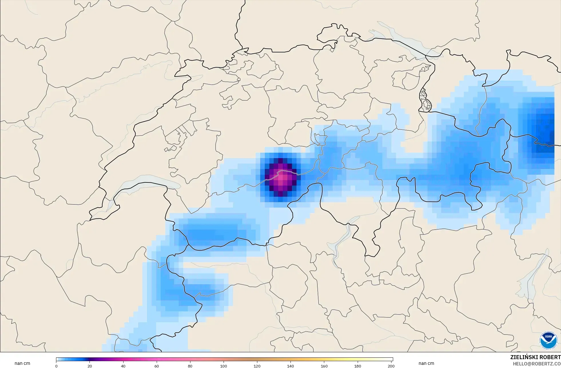 GFS modelo - Suíça, Profundidade da neve