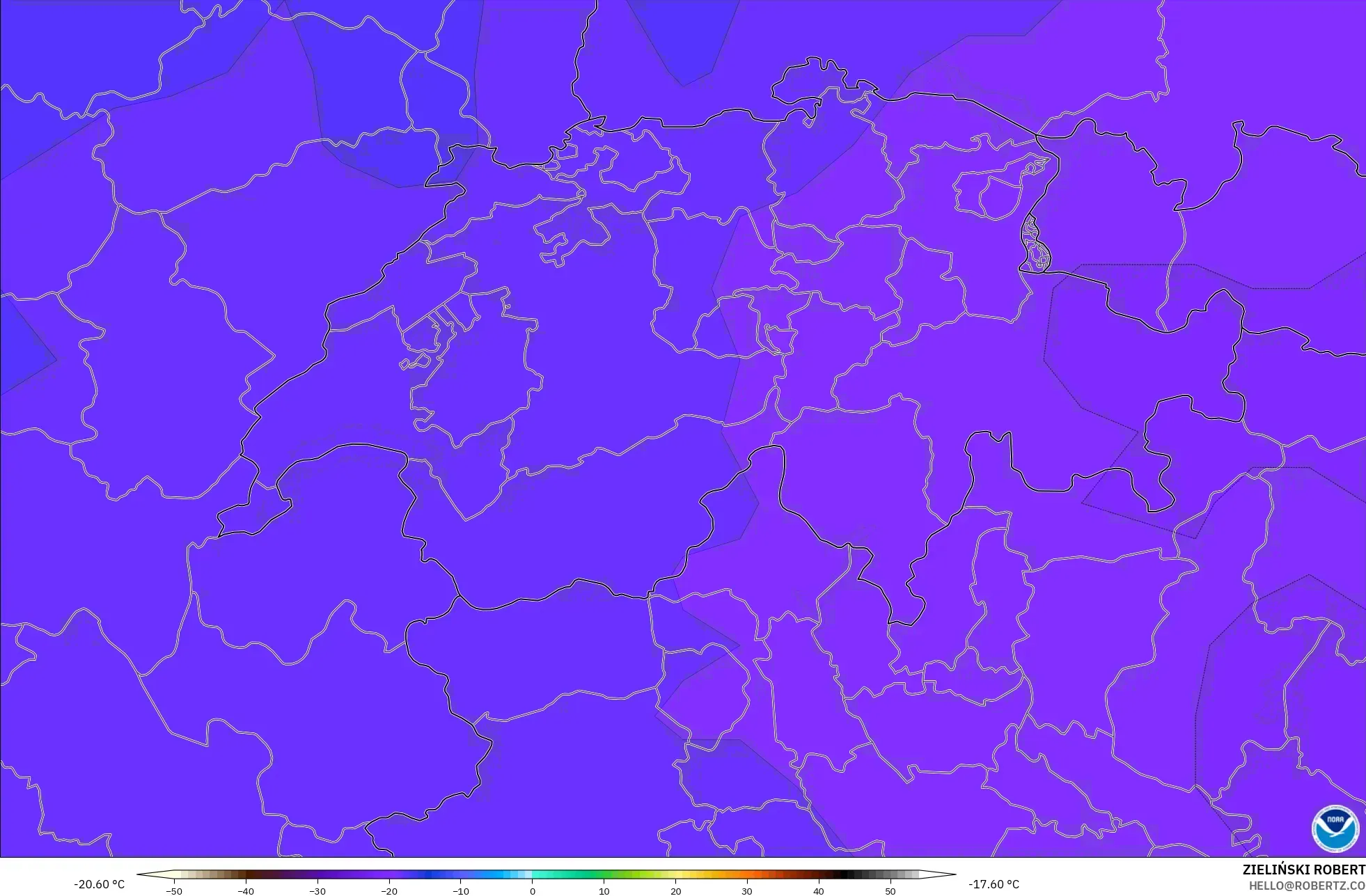GFS modelo - Suíça, Temperatura a 500 hPa