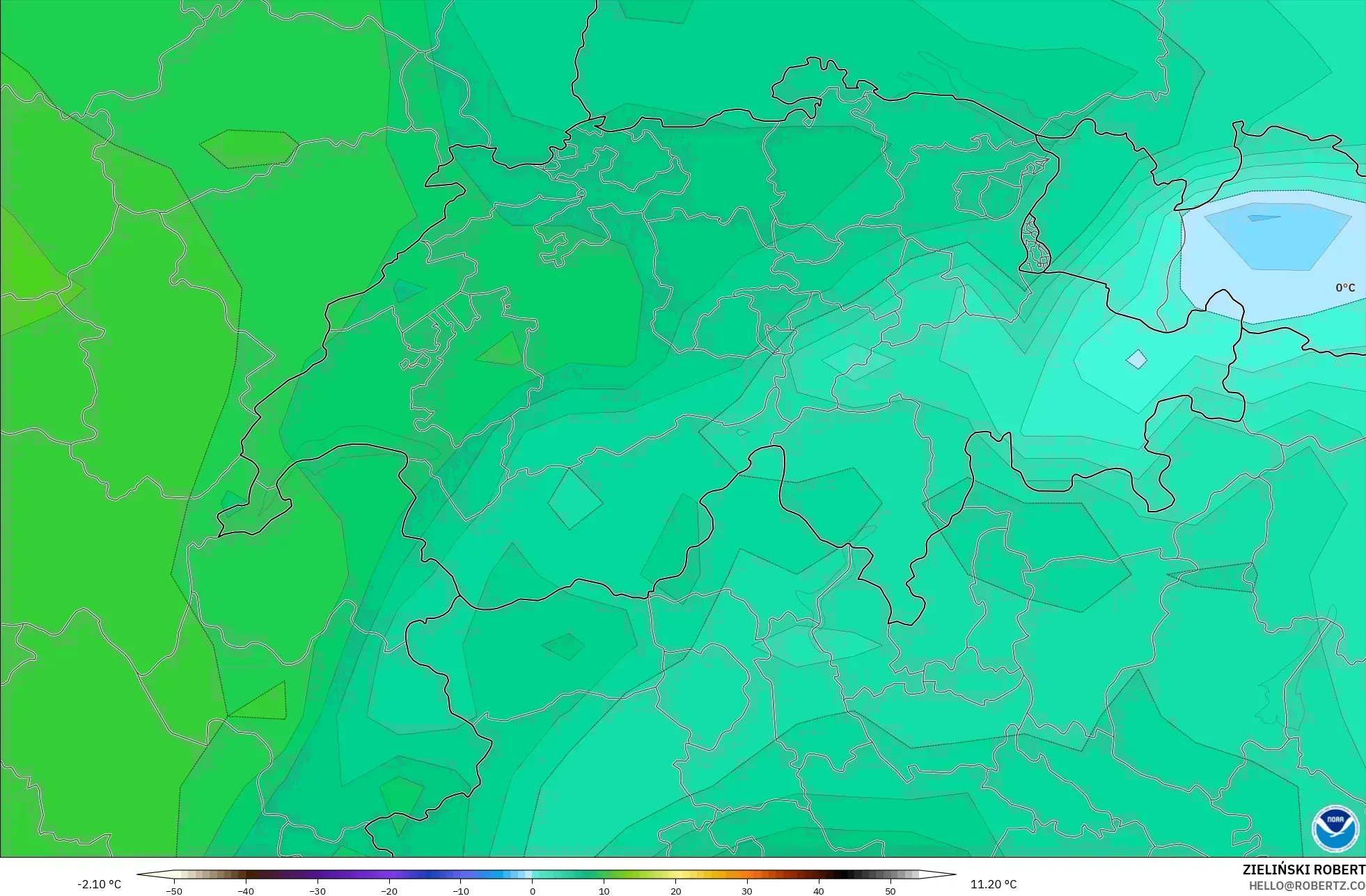 GFS modelo - Suíça, Temperatura a 850 hPa
