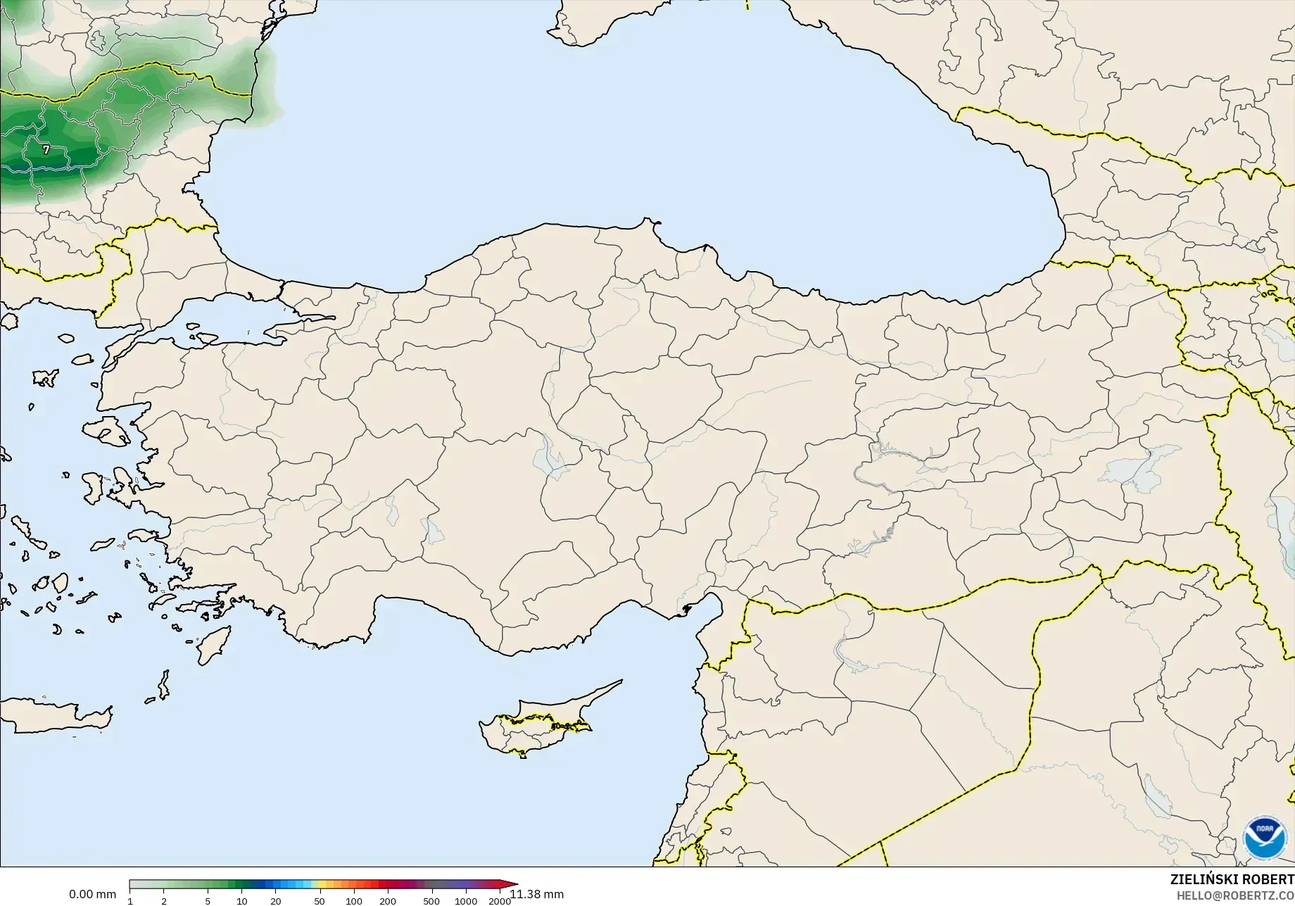 GFS modelo - Turquia, Acúmulo de precipitação