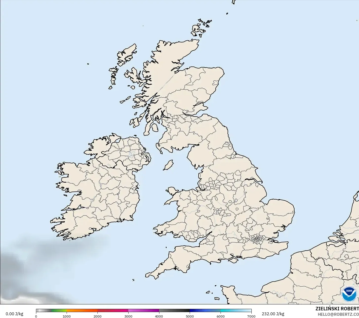 GFS modelo - Reino Unido, CAPE