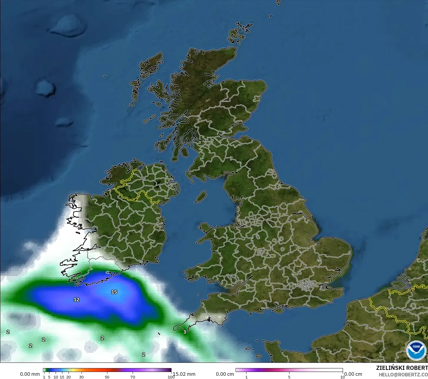 GFS modelo - Reino Unido, Precipitação, nuvens e pressão