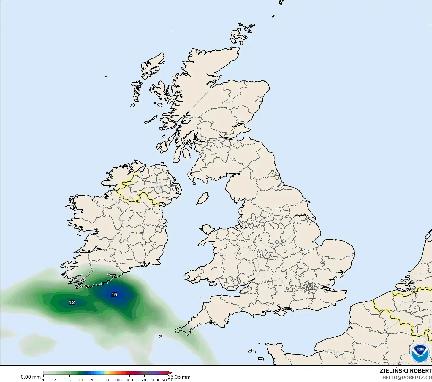GFS modelo - Reino Unido, Acúmulo de precipitação