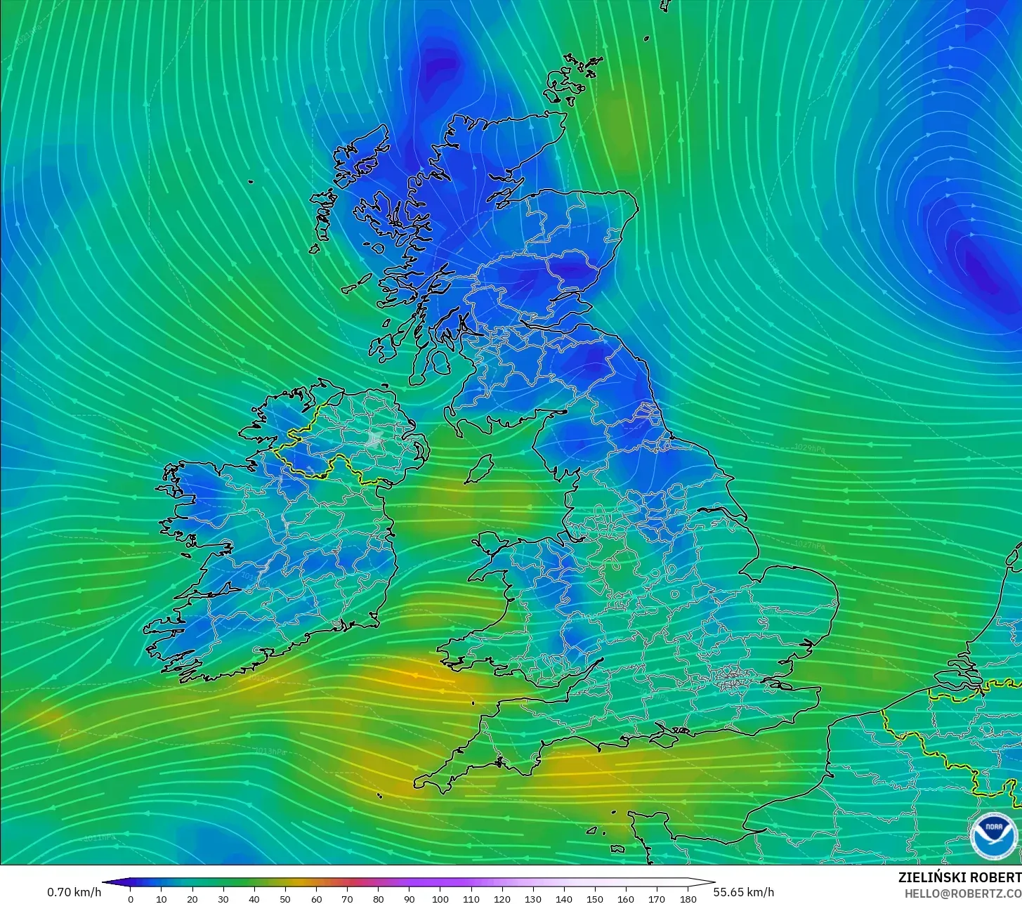 GFS modelo - Reino Unido, Vento a 10 m