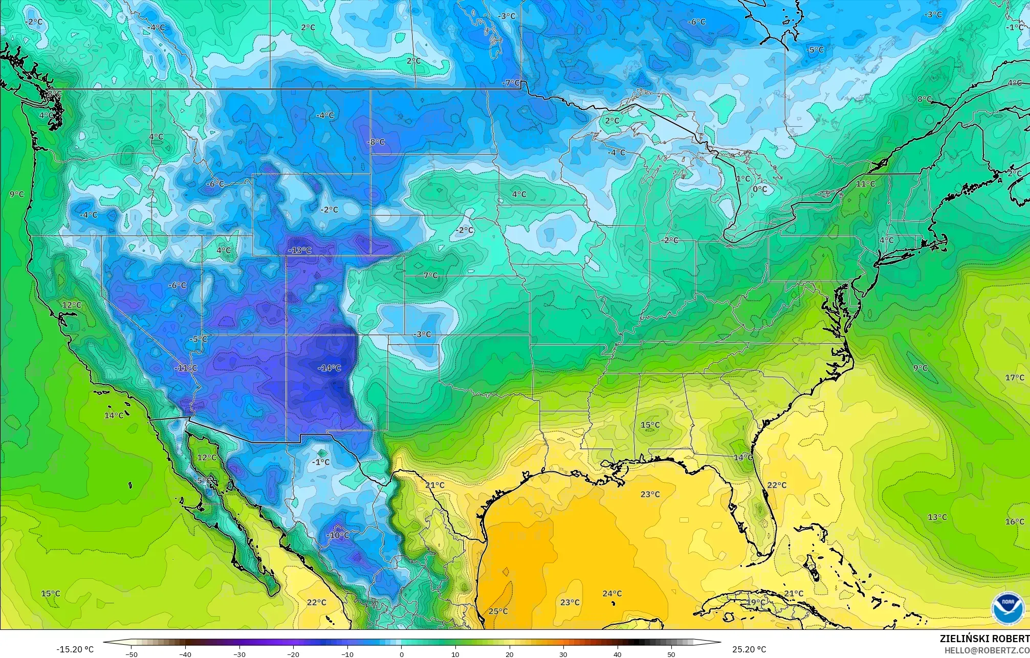 GFS modelo - Estados Unidos, Ponto de orvalho a 2 m