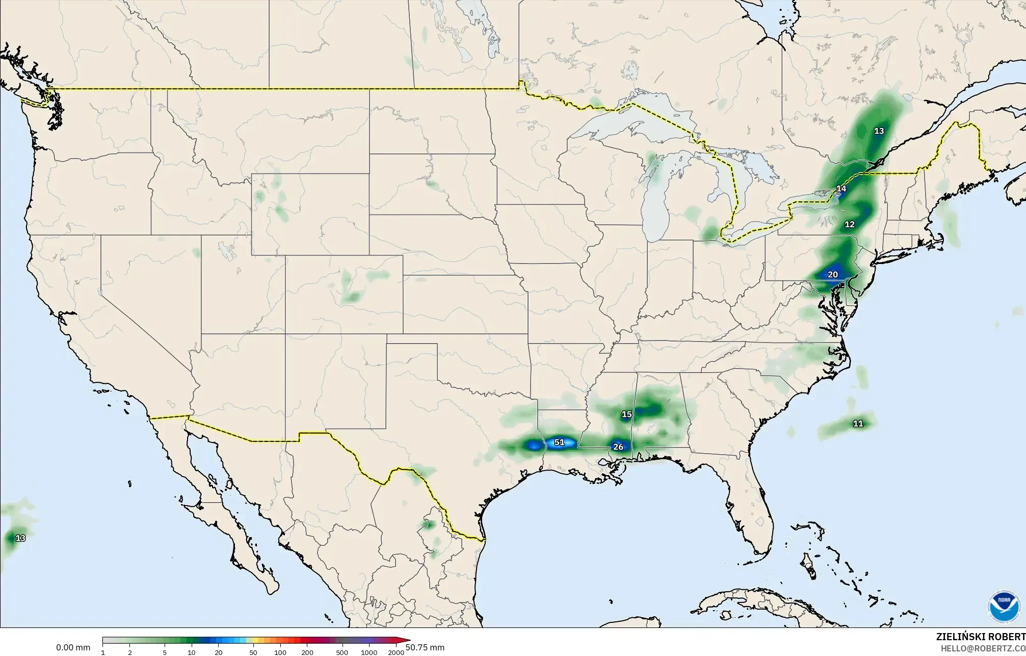 GFS modelo - Estados Unidos, Acúmulo de precipitação