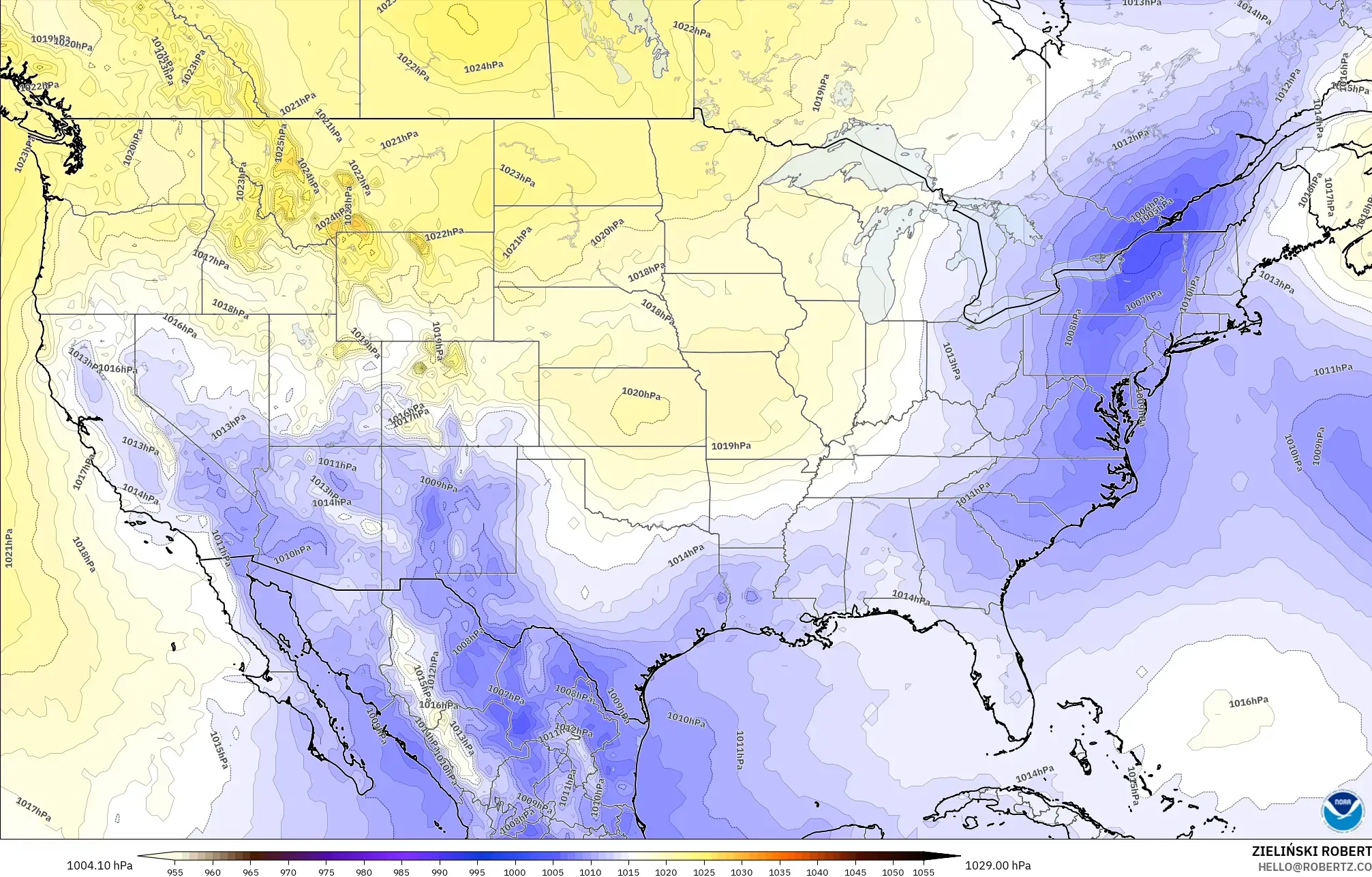 GFS modelo - Estados Unidos, Pressão