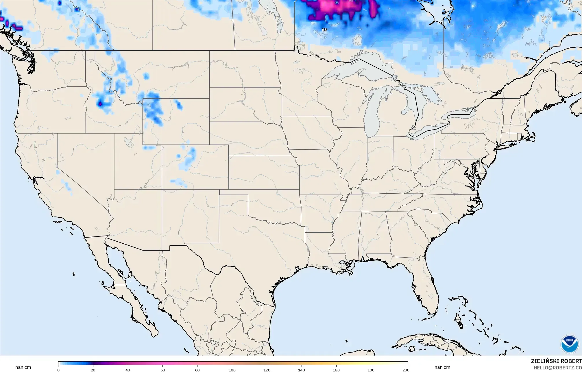 GFS modelo - Estados Unidos, Profundidade da neve
